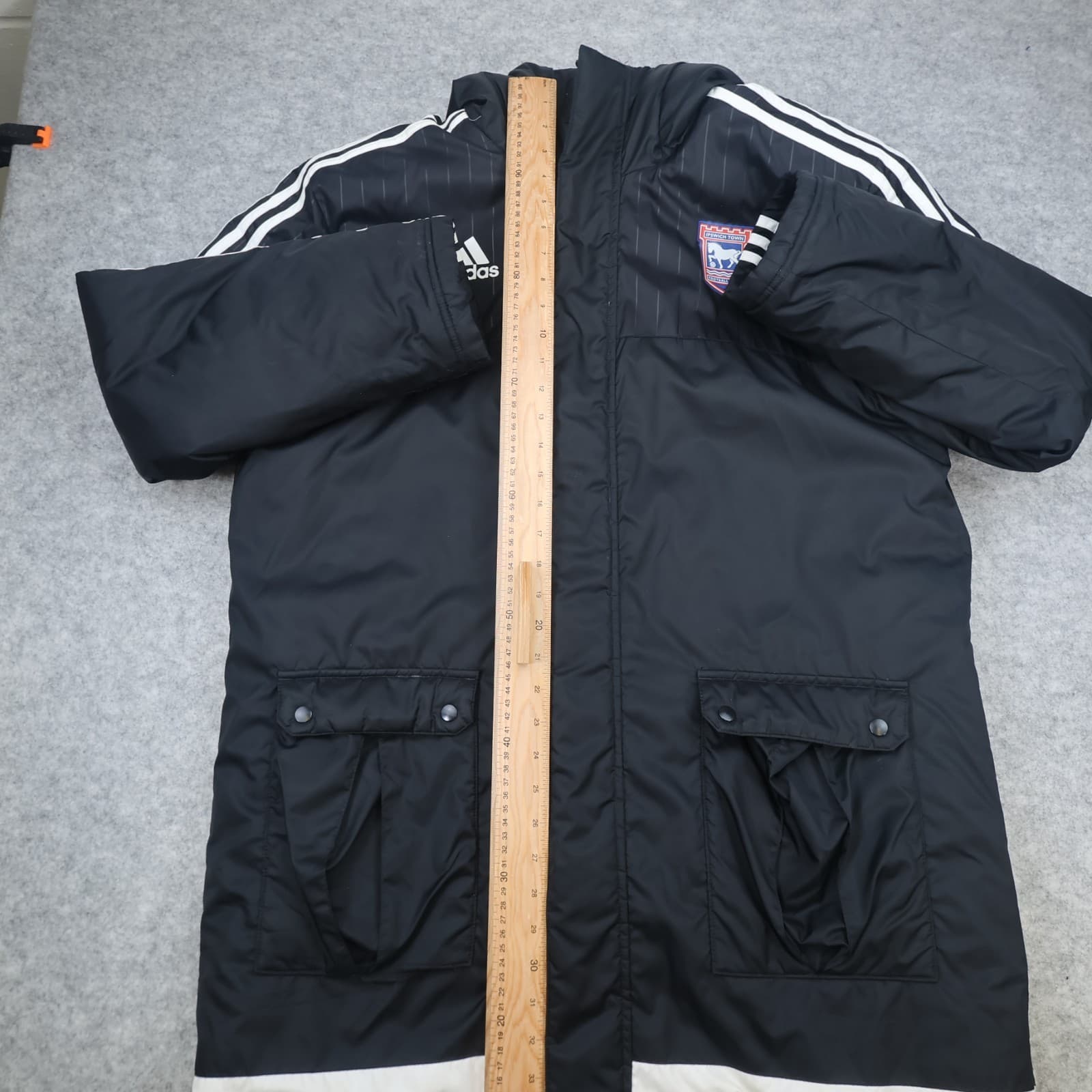 Ipswich Football Jacket Large Black Winter Adidas Long Bench Coat Pockets photo 13