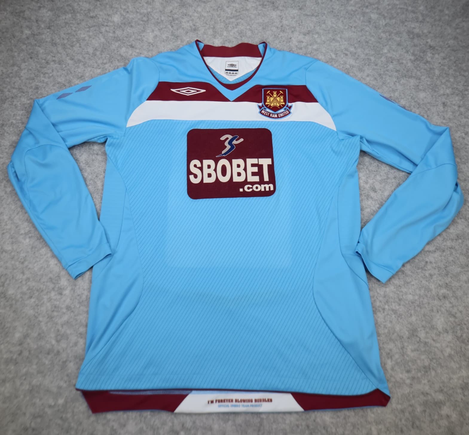 West Ham Shirt Medium Blue 2008 2009 Umbro Away Shirt Jersey Long Sleeve