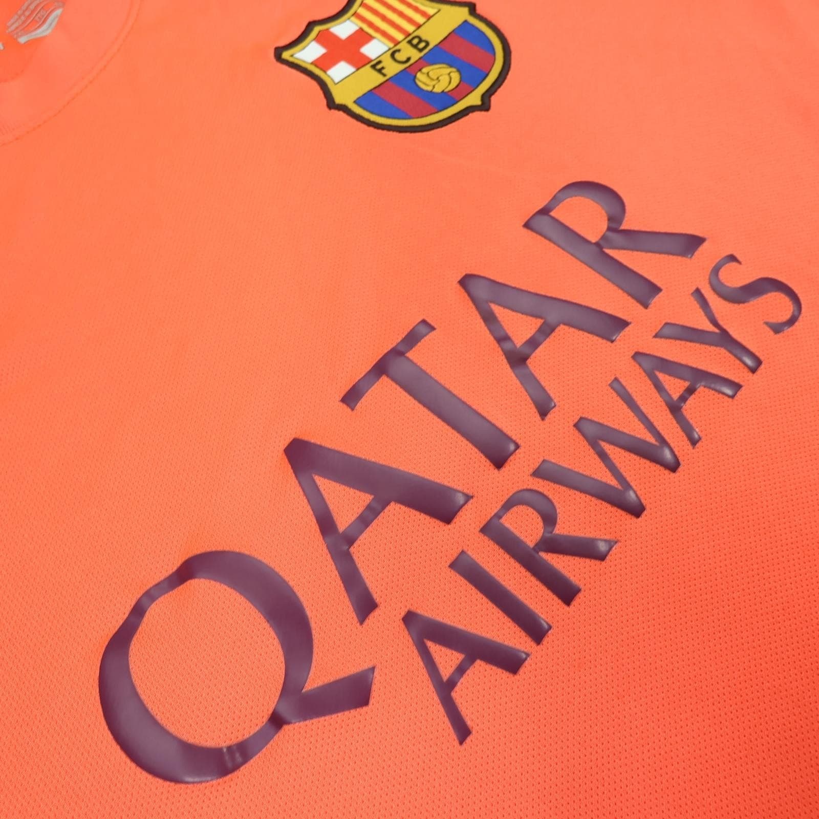 Barcelona Shirt Mens 2XL Orange Away 2014 2015 Football Nike Qatar Airways photo 6