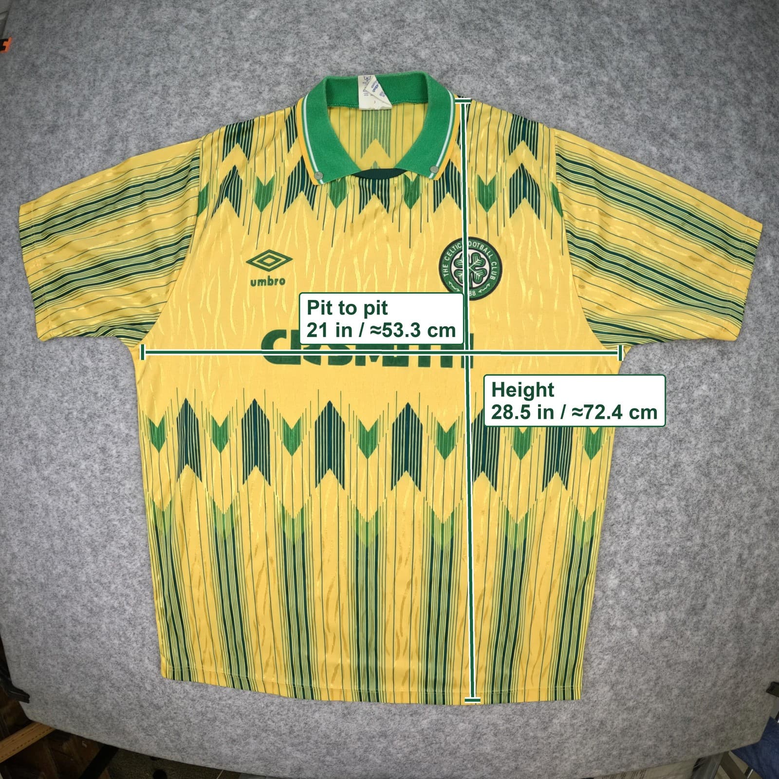 Vintage Celtic Football Shirt Medium Yellow Away 1989 91 Umbro Soccer Jersey photo 3