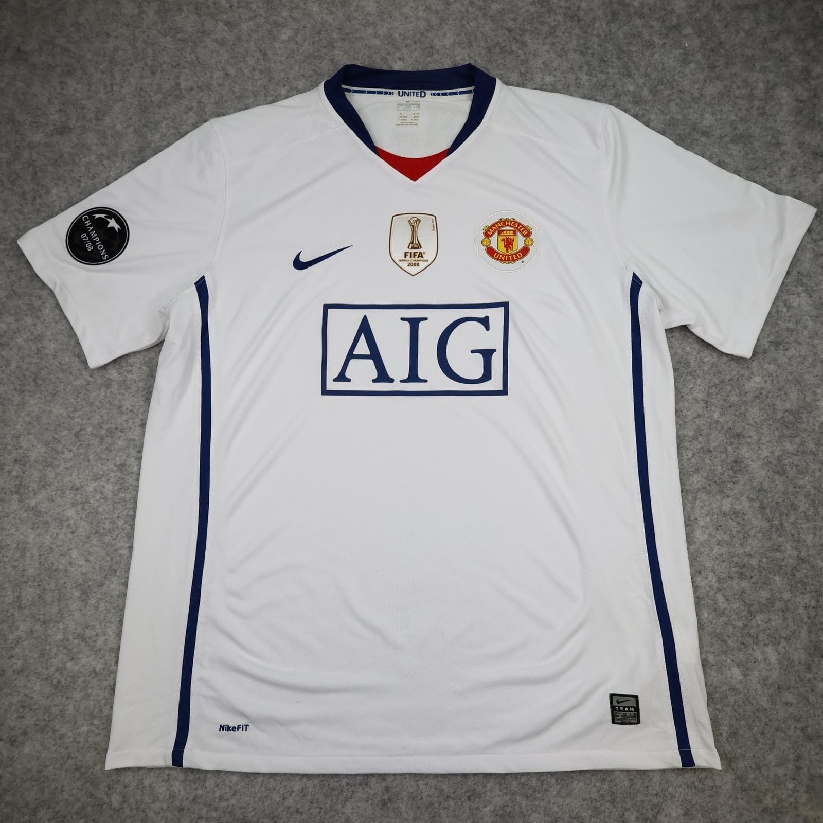 Manchester United Shirt Mens XL White Away 2008 2009 Football Nike AIG Ronaldo 7