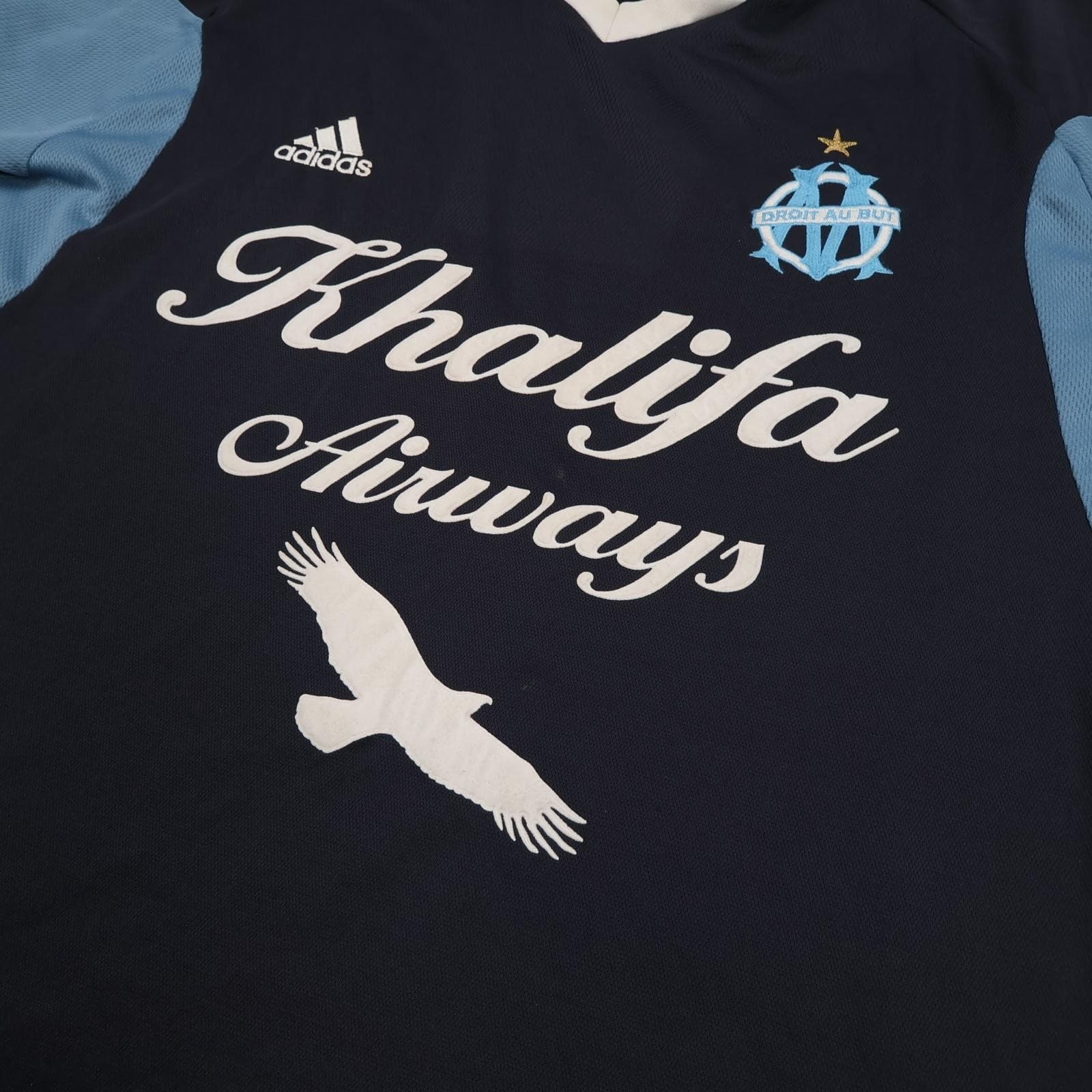 Vintage Olympique Marseille Shirt Mens XL Blue Khalifa 2001 2002 Soccer Jersey photo 2