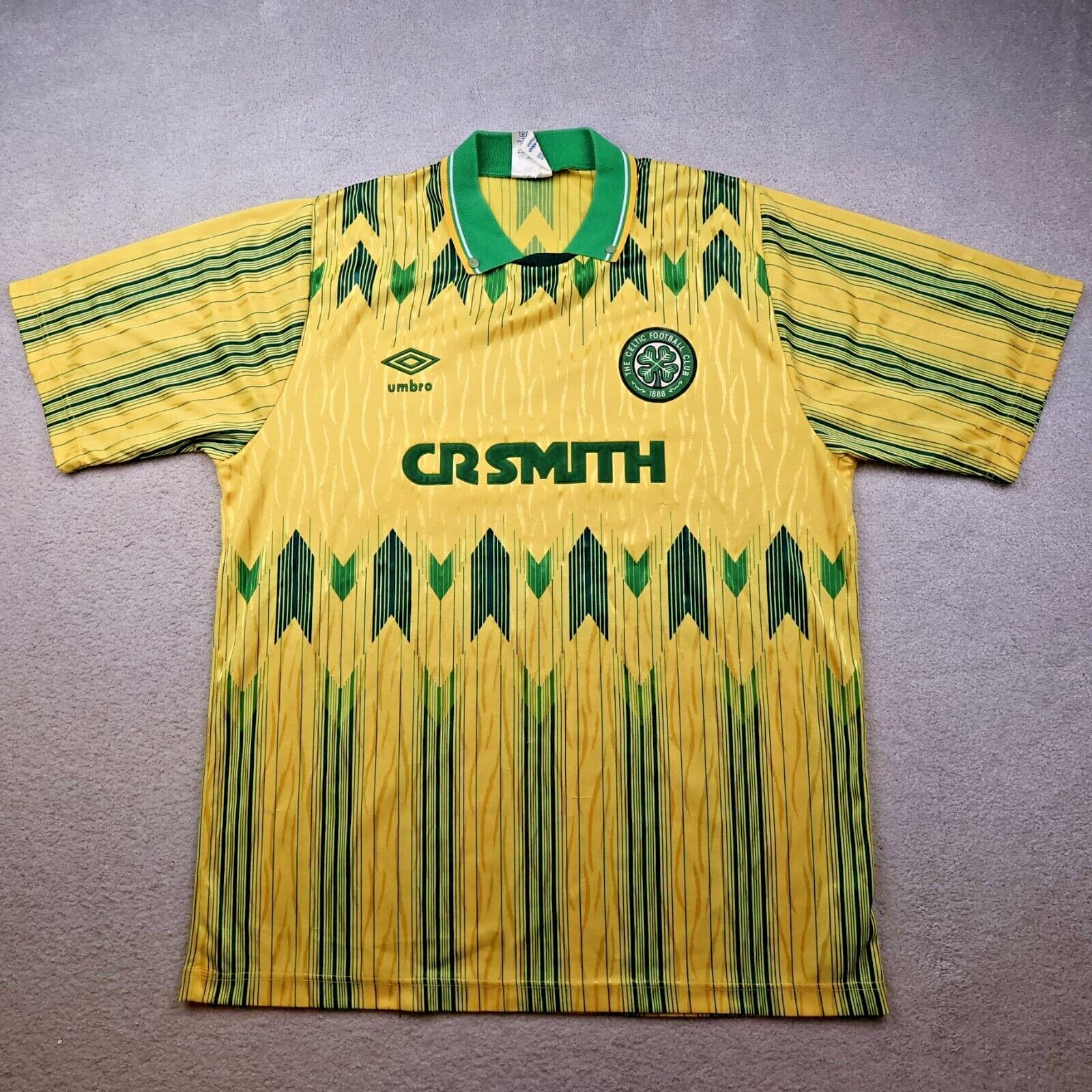 Vintage Celtic Football Shirt Large Yellow Home Kit 1989 1990 Umbro Jersey 38 40