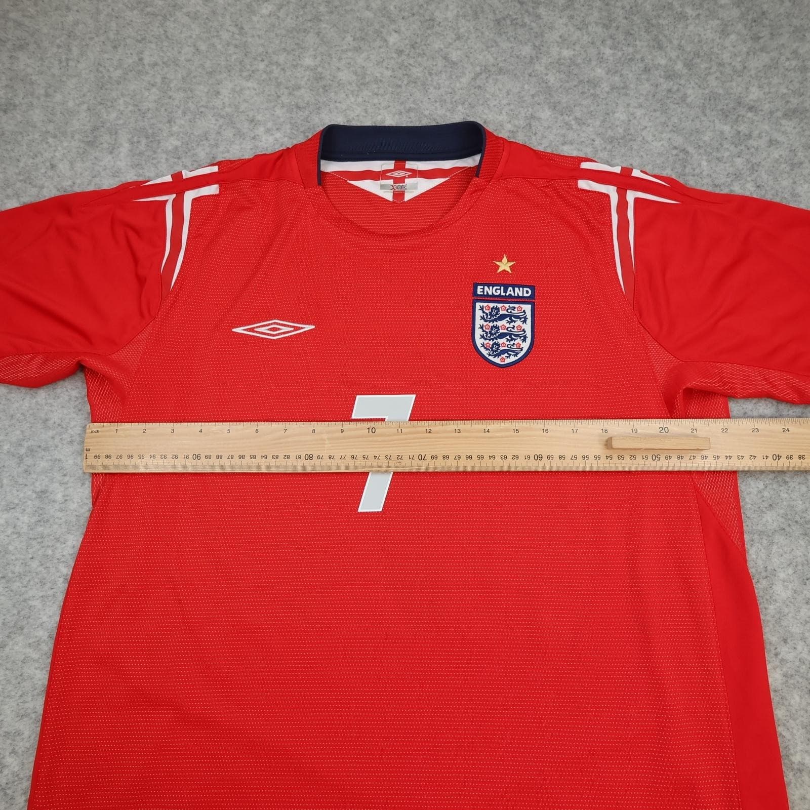 Vintage England Away Shirt Mens XL Red 2004 2006 Football Umbro Beckham 7 Jersey photo 14