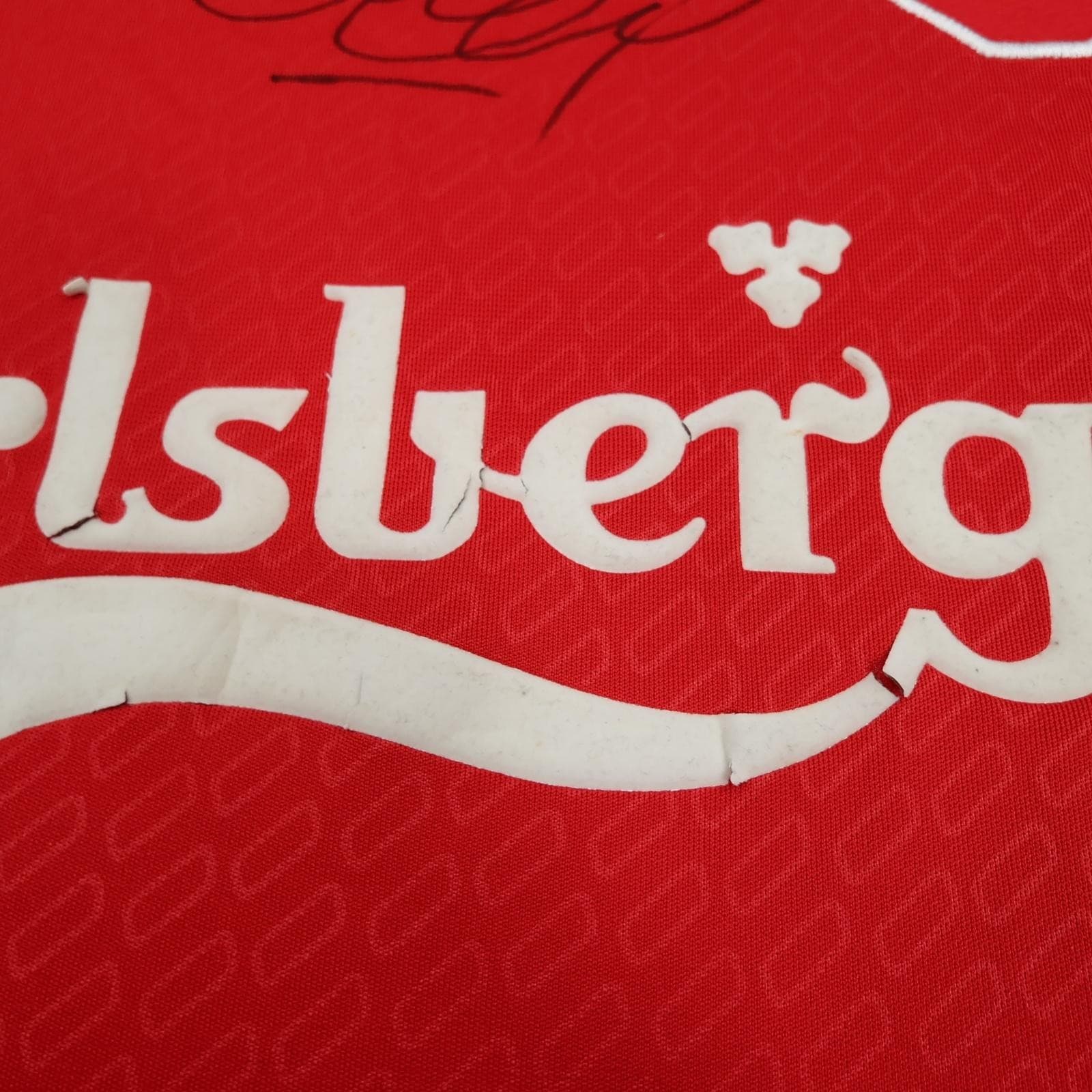 Vintage Liverpool Shirt Mens Large Red Home 2004 2006 Reebok Carlsberg Signed photo 8
