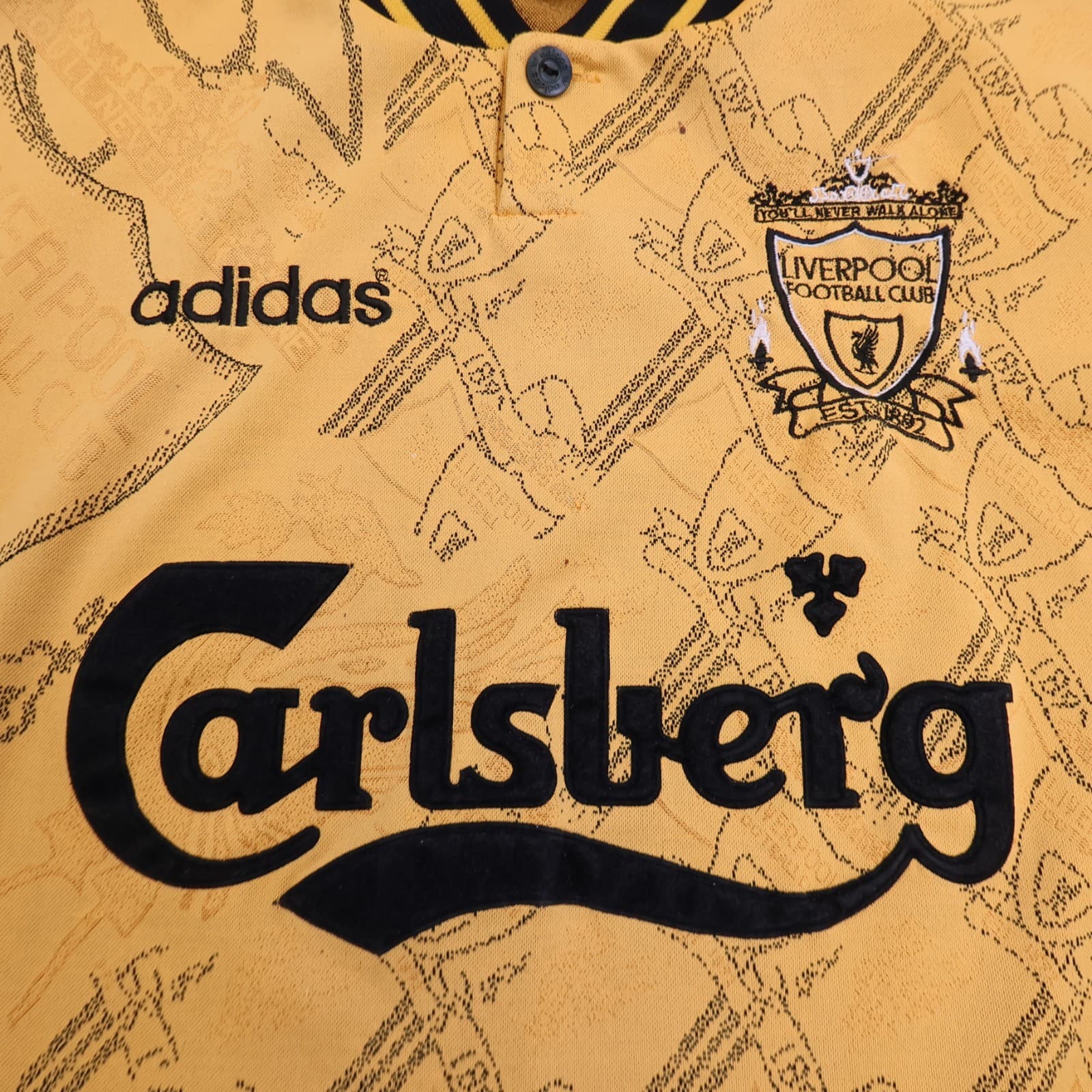 Vintage Liverpool Shirt Large Yellow Third Kit 1994 1996 Adidas Jersey 42/44 90s photo 3