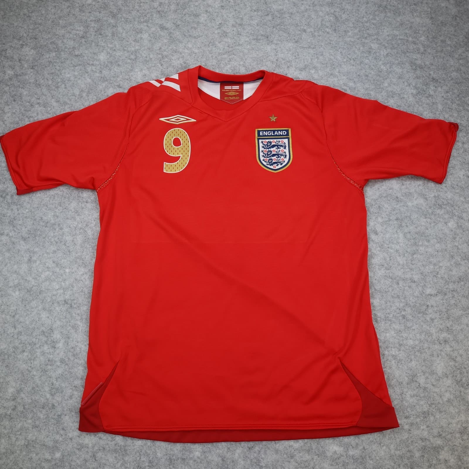 England Football Shirt Large Red Away Kit 2006 2007 2008 Umbro Wayne Rooney 9 photo 2