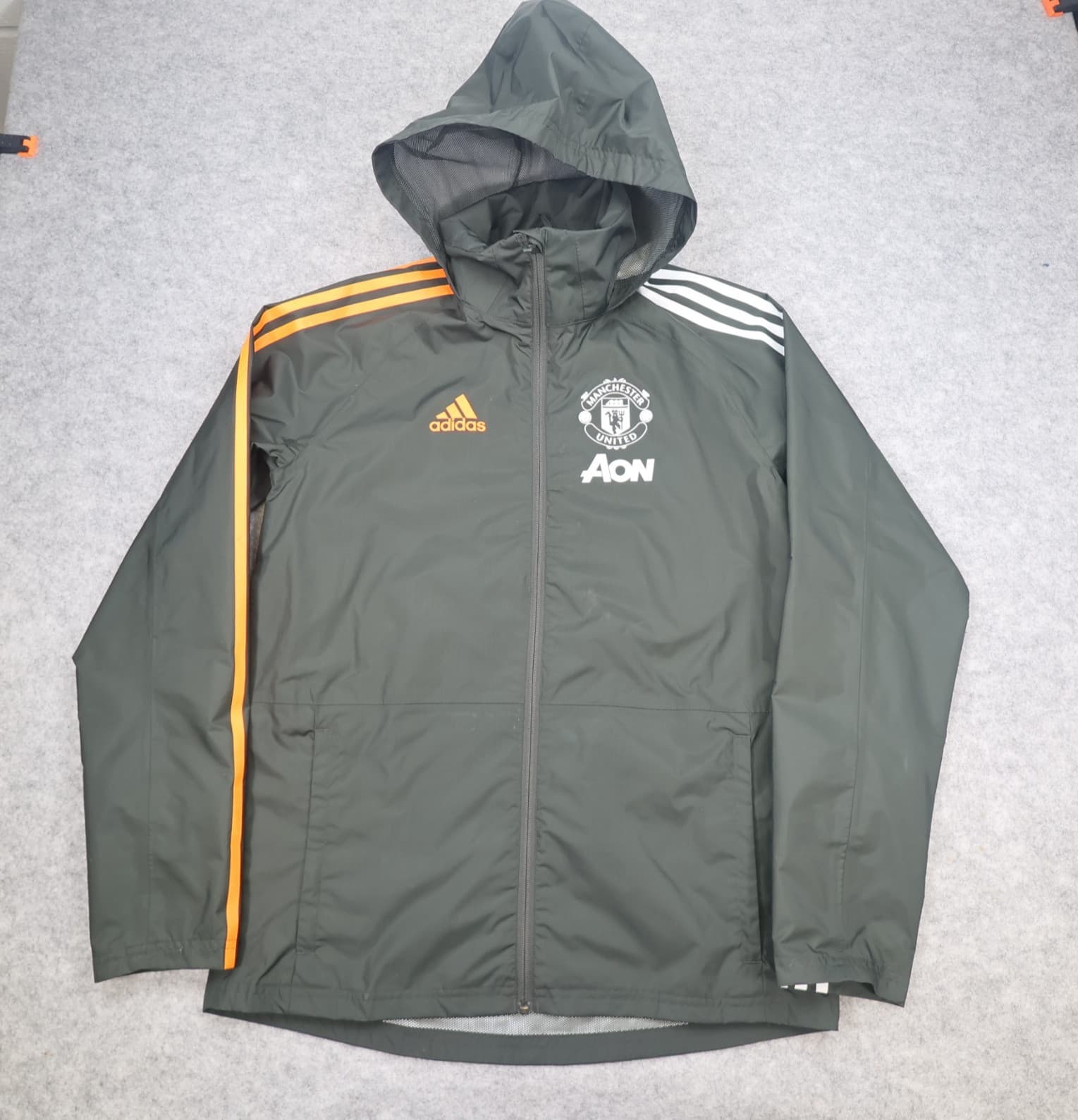 Manchester United Rain Jacket Small Grey Training Adidas 2020 2021 Zipped Hooded