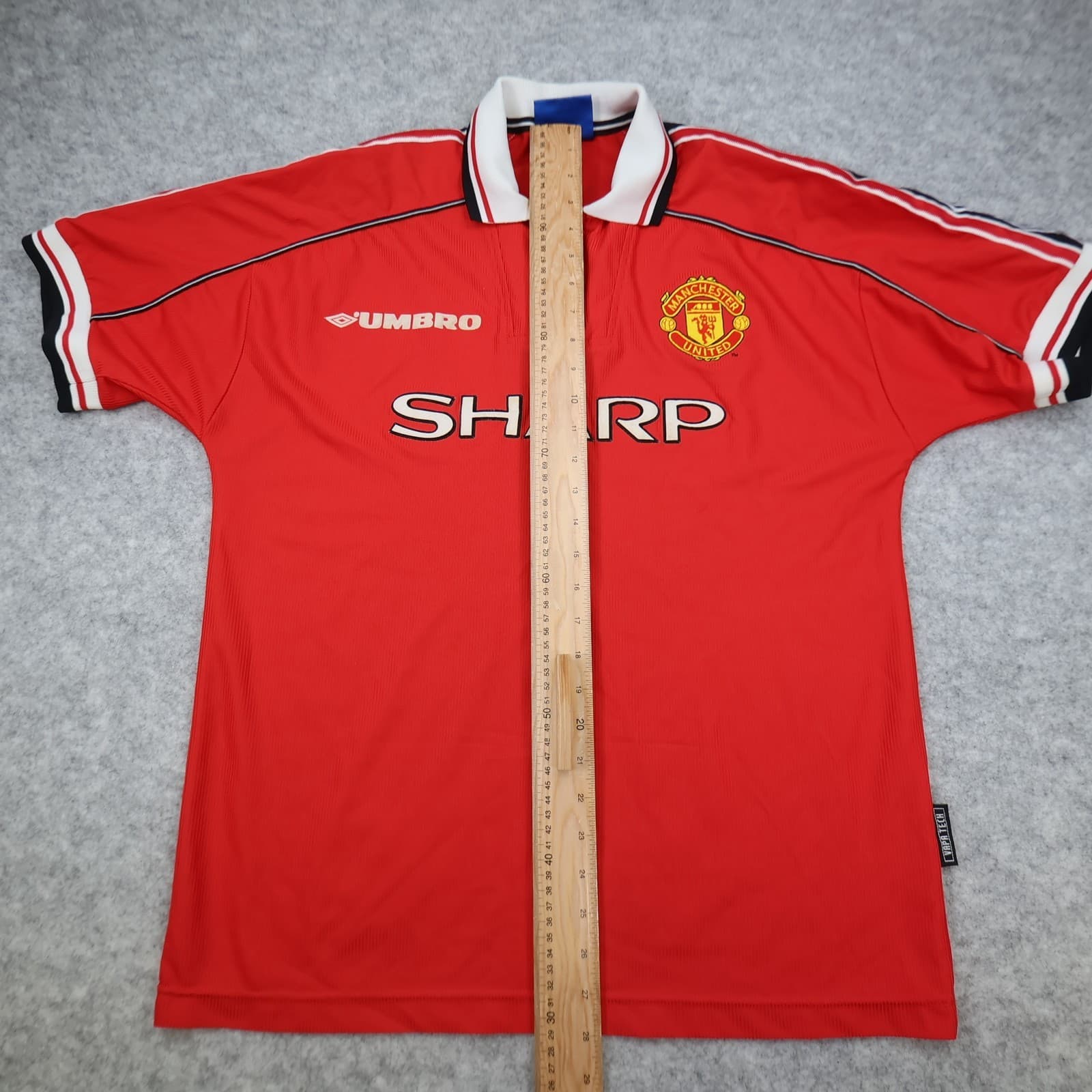 Manchester United Shirt Large Red Home Kit 1998 1999 2000 Umbro Dwight Yorke 19 photo 11