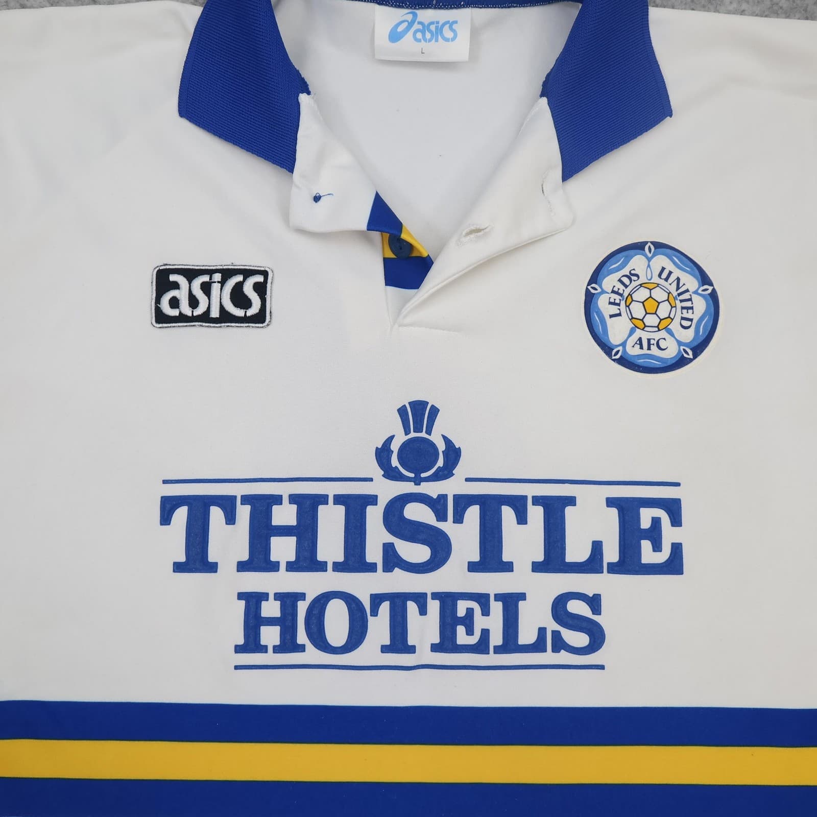 Leeds United Shirt Mens Large Home Asics Thistle Hotels Soccer Jersey 1993 1995 photo 3