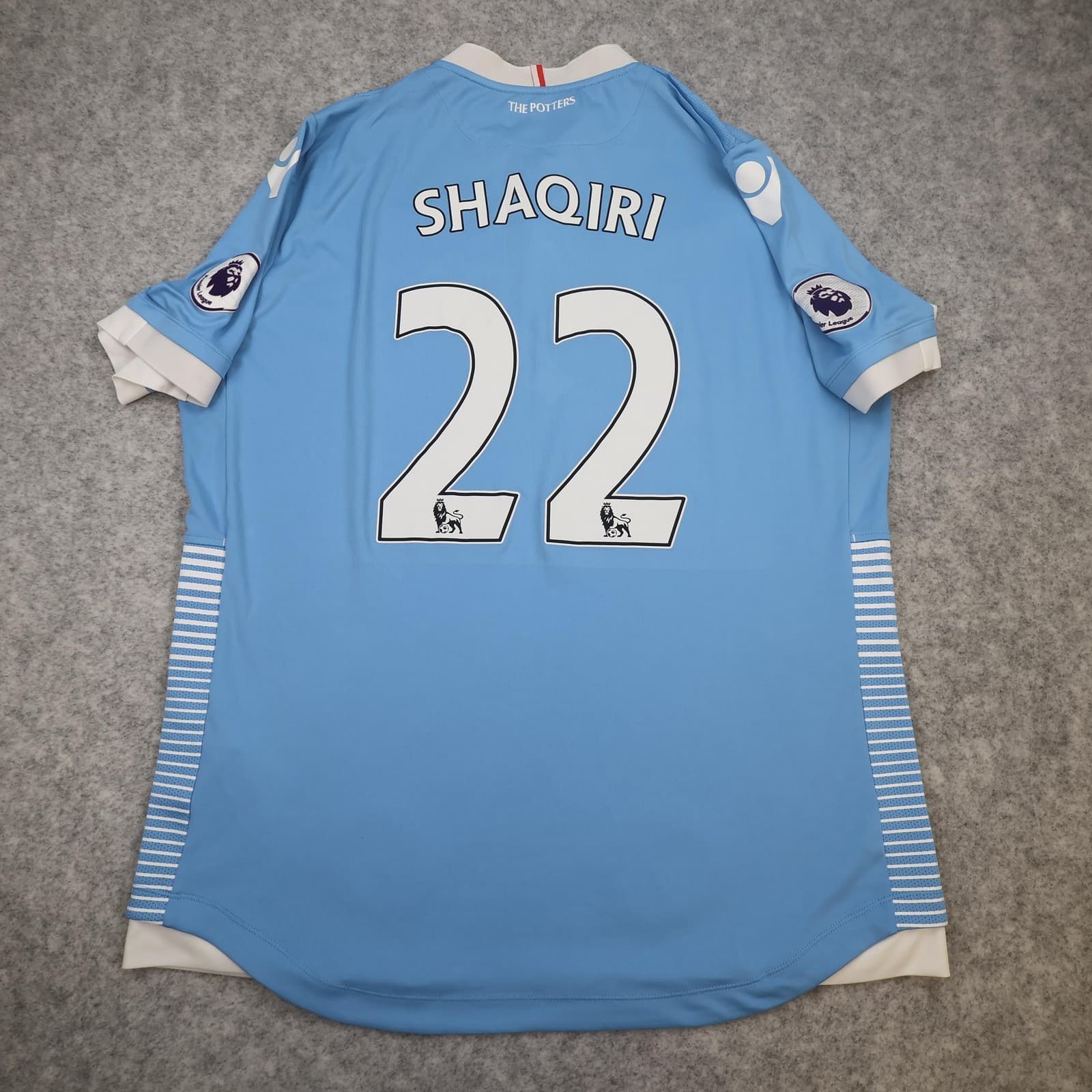 Stoke City Away Shirt 2XL Blue 2017 2018 EPL Soccer Macron Shaqiri 22 Jersey