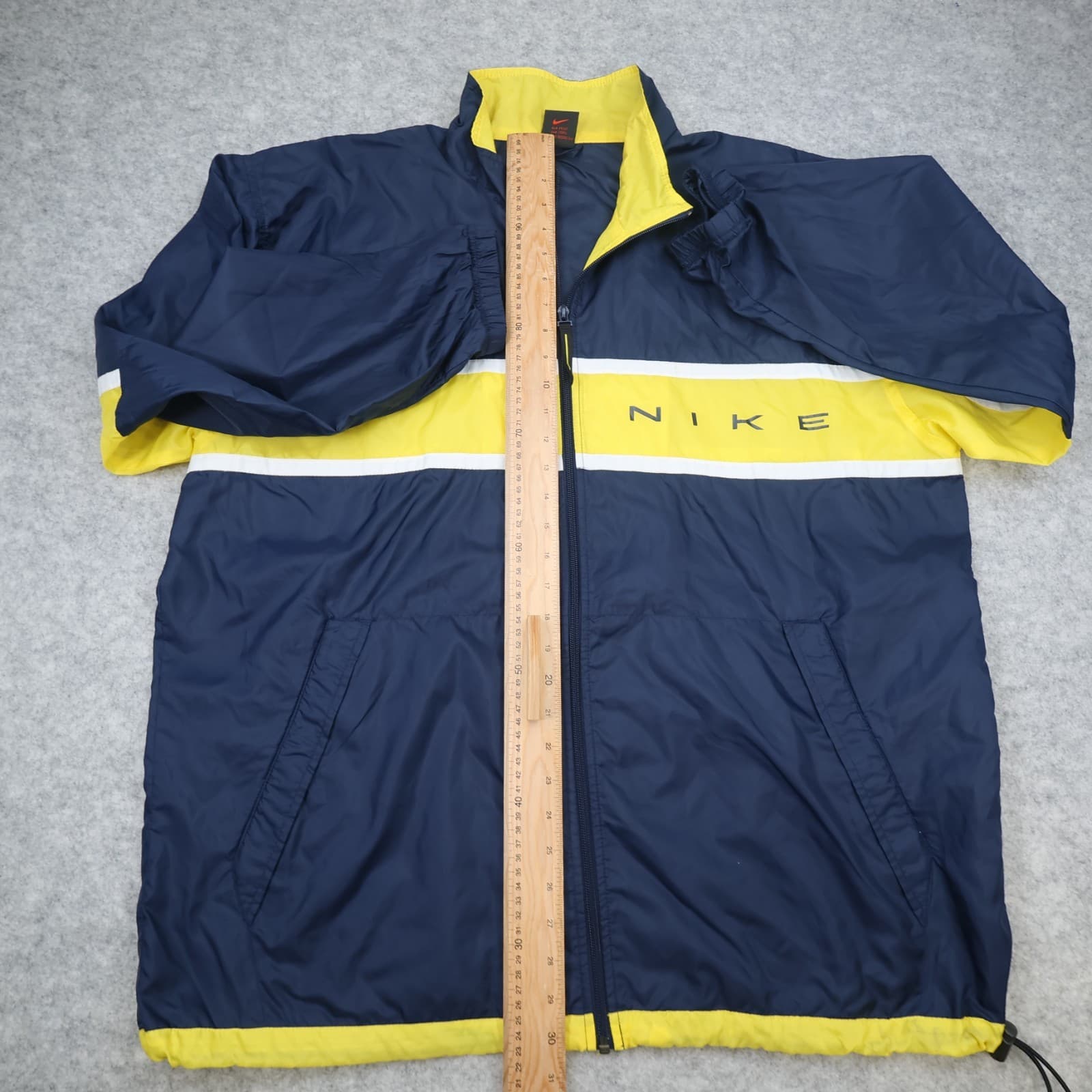 Vintage Nike Jacket Extra Large Navy Yellow Waterpoof Coat 90's Windbreaker photo 9
