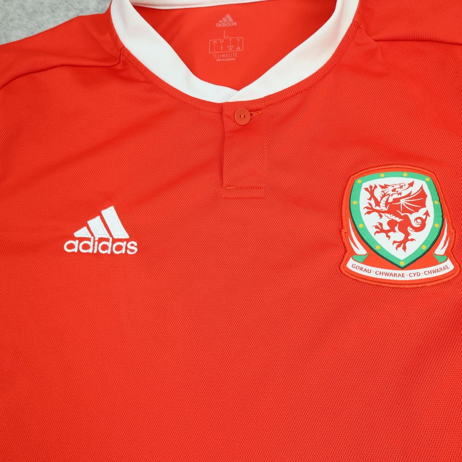 Wales Home Shirt Mens Large Red Football 2018 2019 Adidas Soccer Jersey photo 3