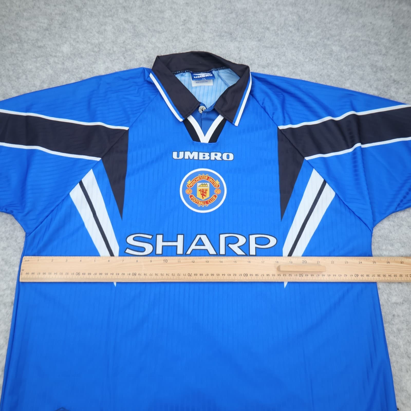 Vintage Manchester United Shirt 2XL Blue Third Kit 1996 1998 Umbro Soccer Jersey photo 9