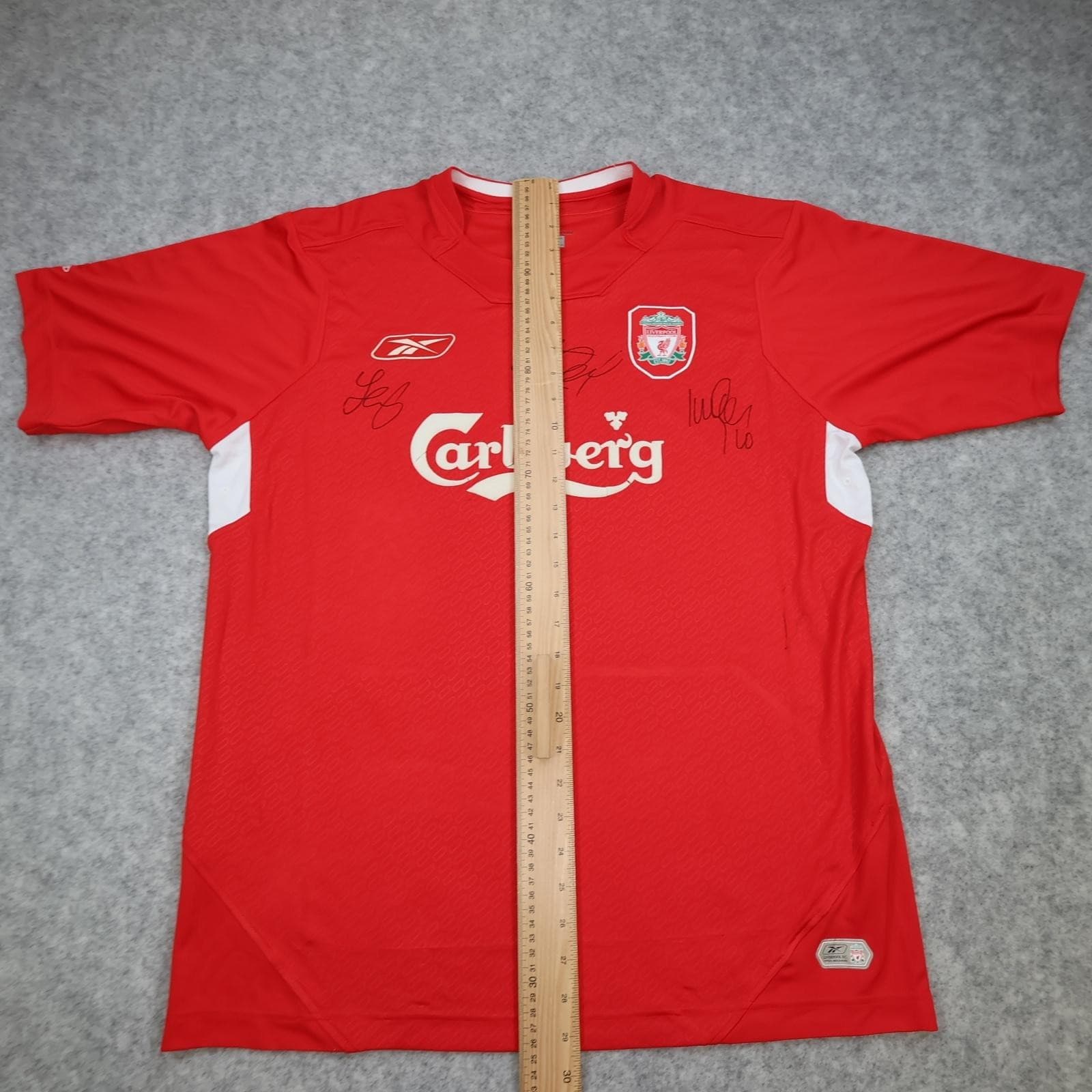 Vintage Liverpool Shirt Mens Large Red Home 2004 2006 Reebok Carlsberg Signed photo 12