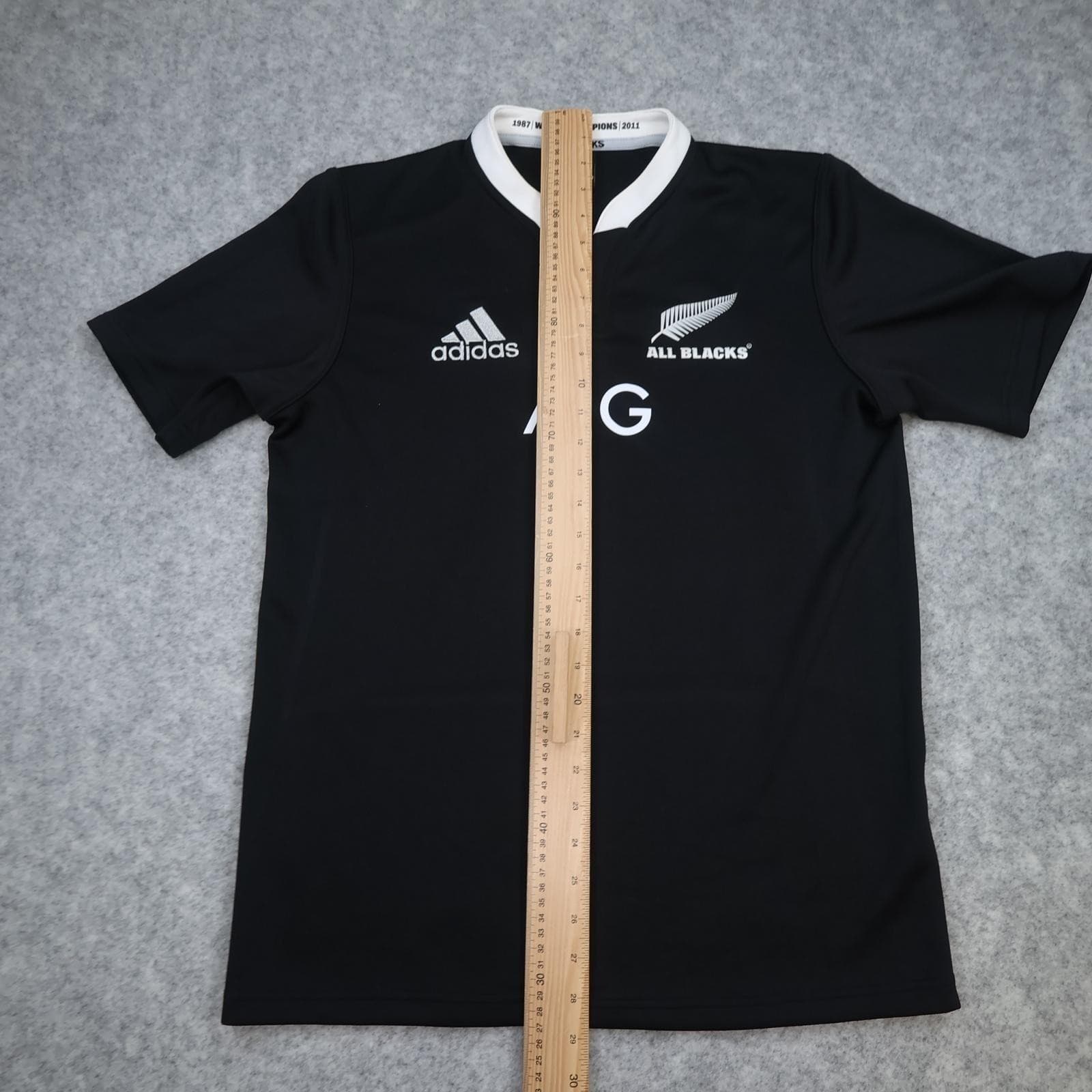 New Zealand All Blacks Shirt Mens Medium Black Rugby Adidas AIG 2013 2014 Jersey photo 11