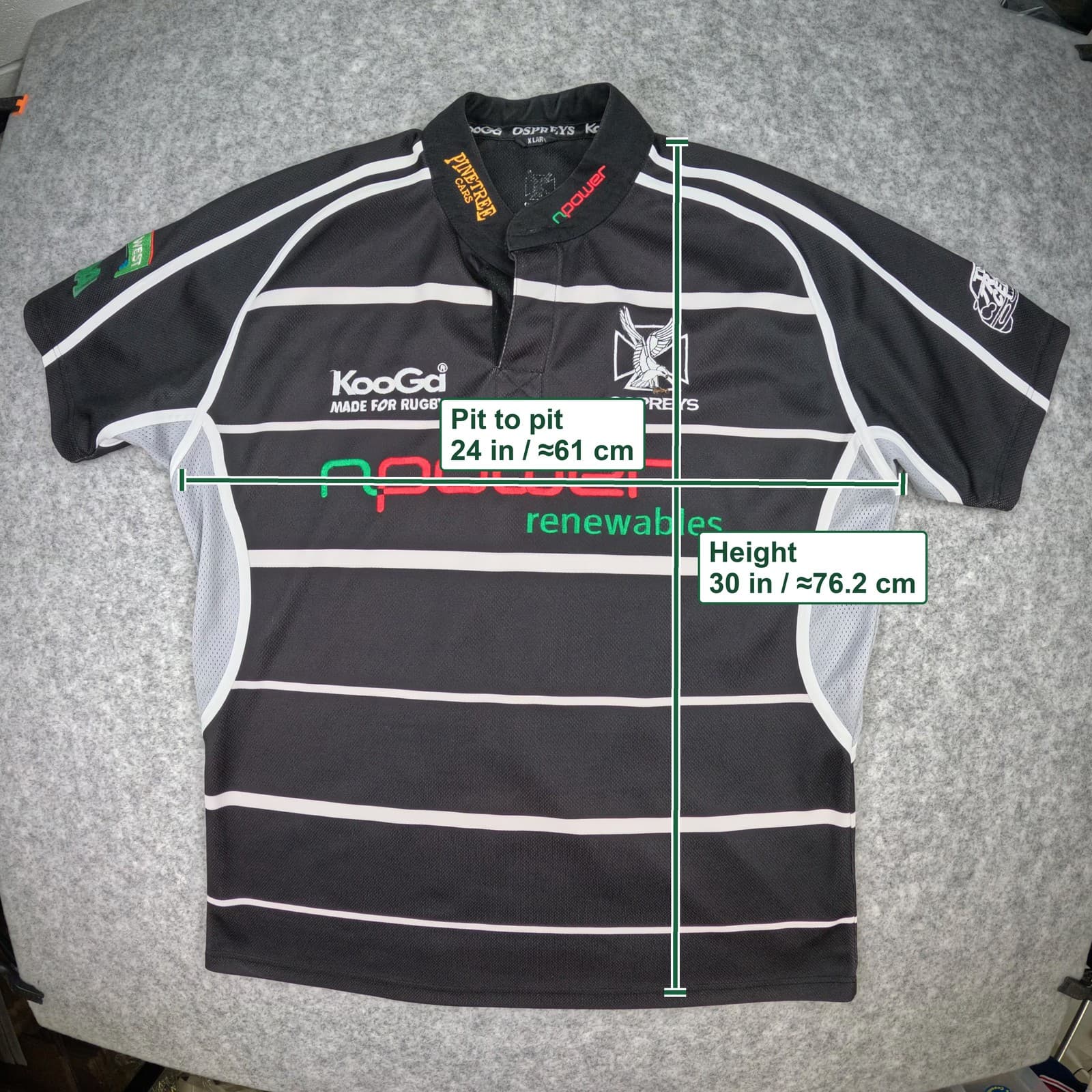 Ospreys Rugby Shirt Extra Large Black Home Kooga Short Sleeve Button Rugby Union photo 4