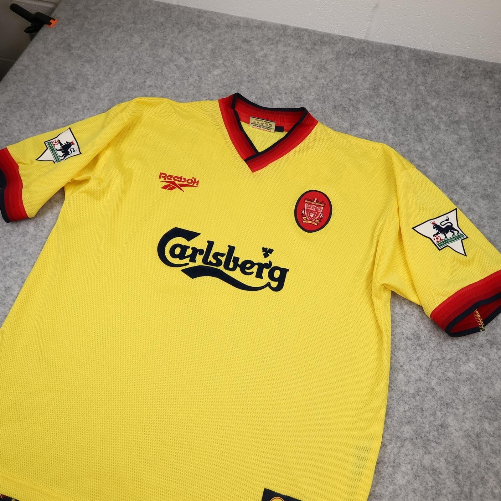 Vintage Liverpool Away Shirt Mens Large Yellow 1997 1999 Reebok Carlsberg Jersey photo 7