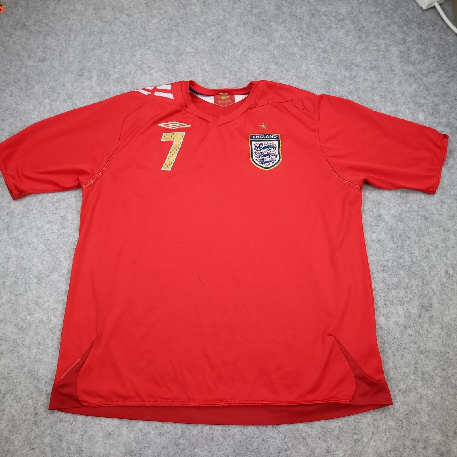 England Away Shirt Mens 2XL Red 2006 2008 Football Umbro Beckham 7 Jersey photo 2