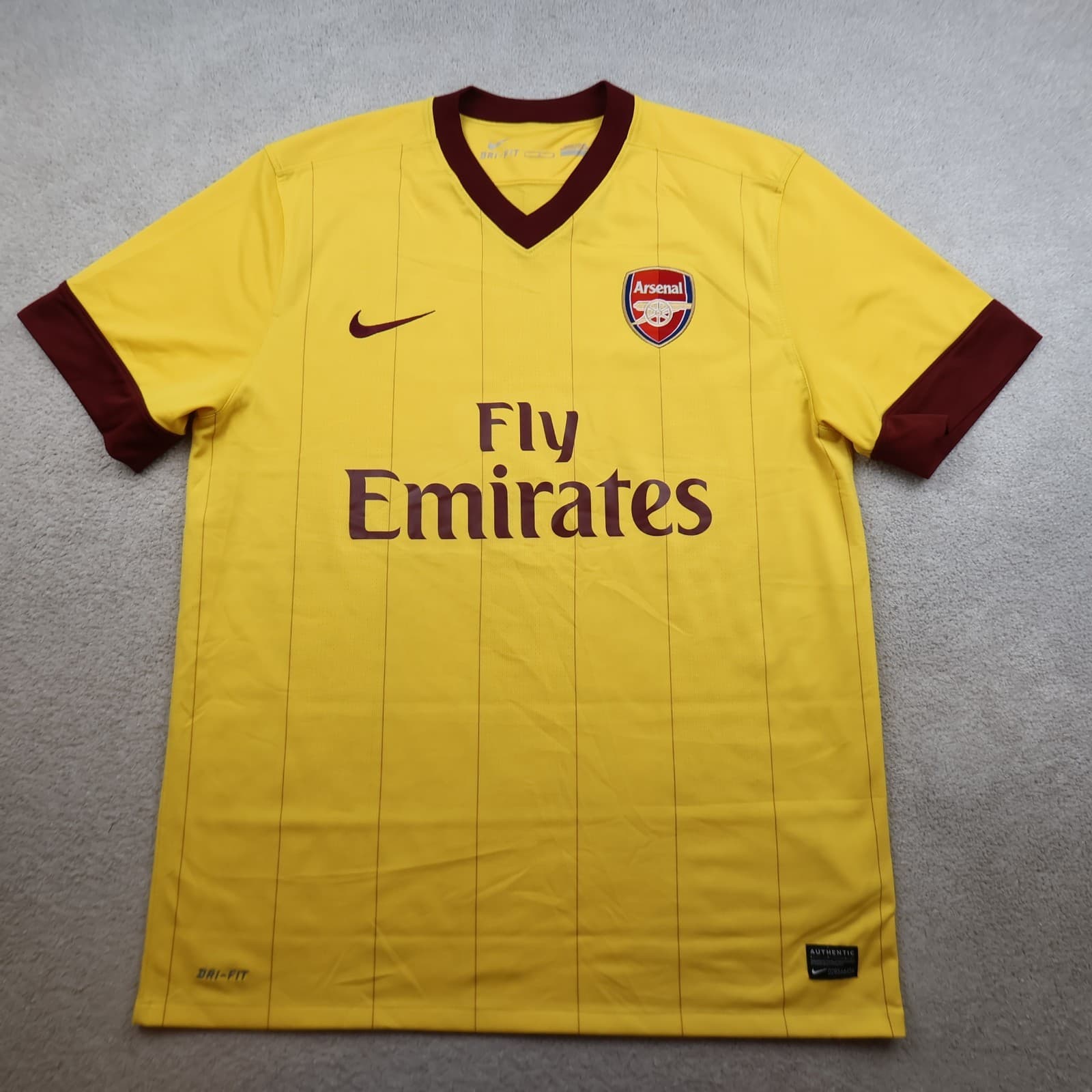 Arsenal Shirt Large Yellow Away Kit 2010 2013 Nike Soccer Jersey Football