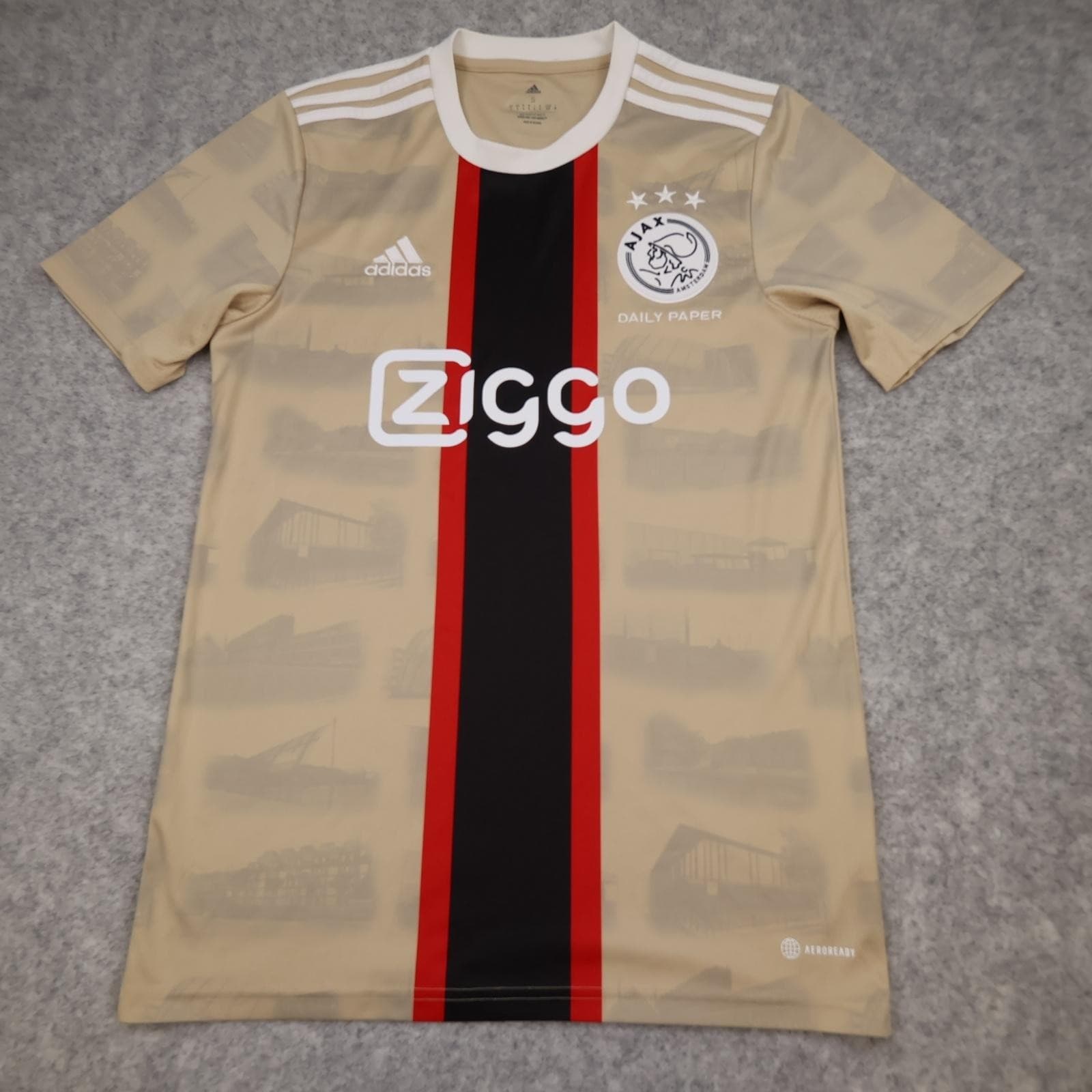 Ajax Shirt Mens Small Beige Daily Paper 2022 2023 Football Adidas Ziggo Jersey