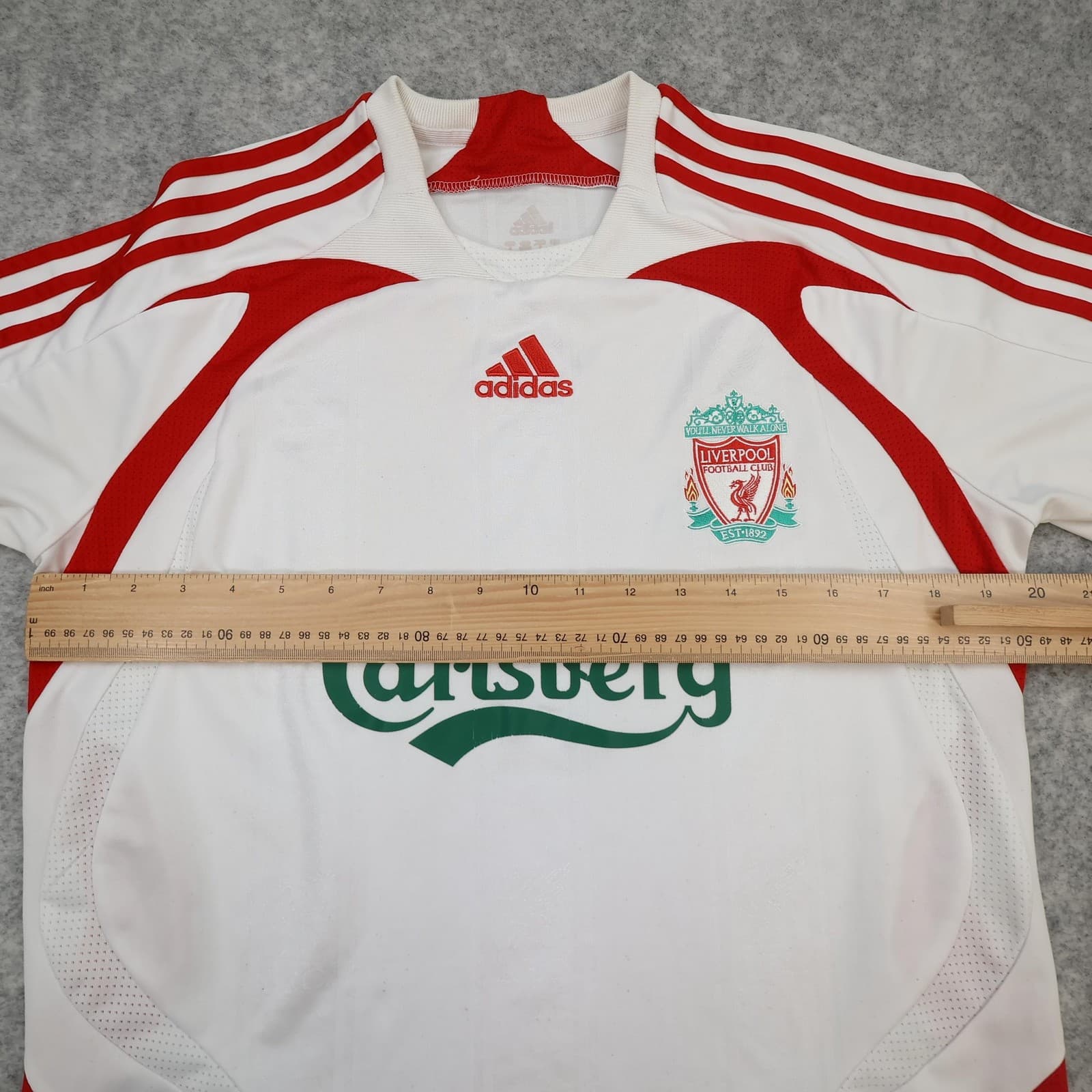Liverpool Shirt Mens Small White Away 2007 2008 Adidas Carlsberg Jersey photo 13