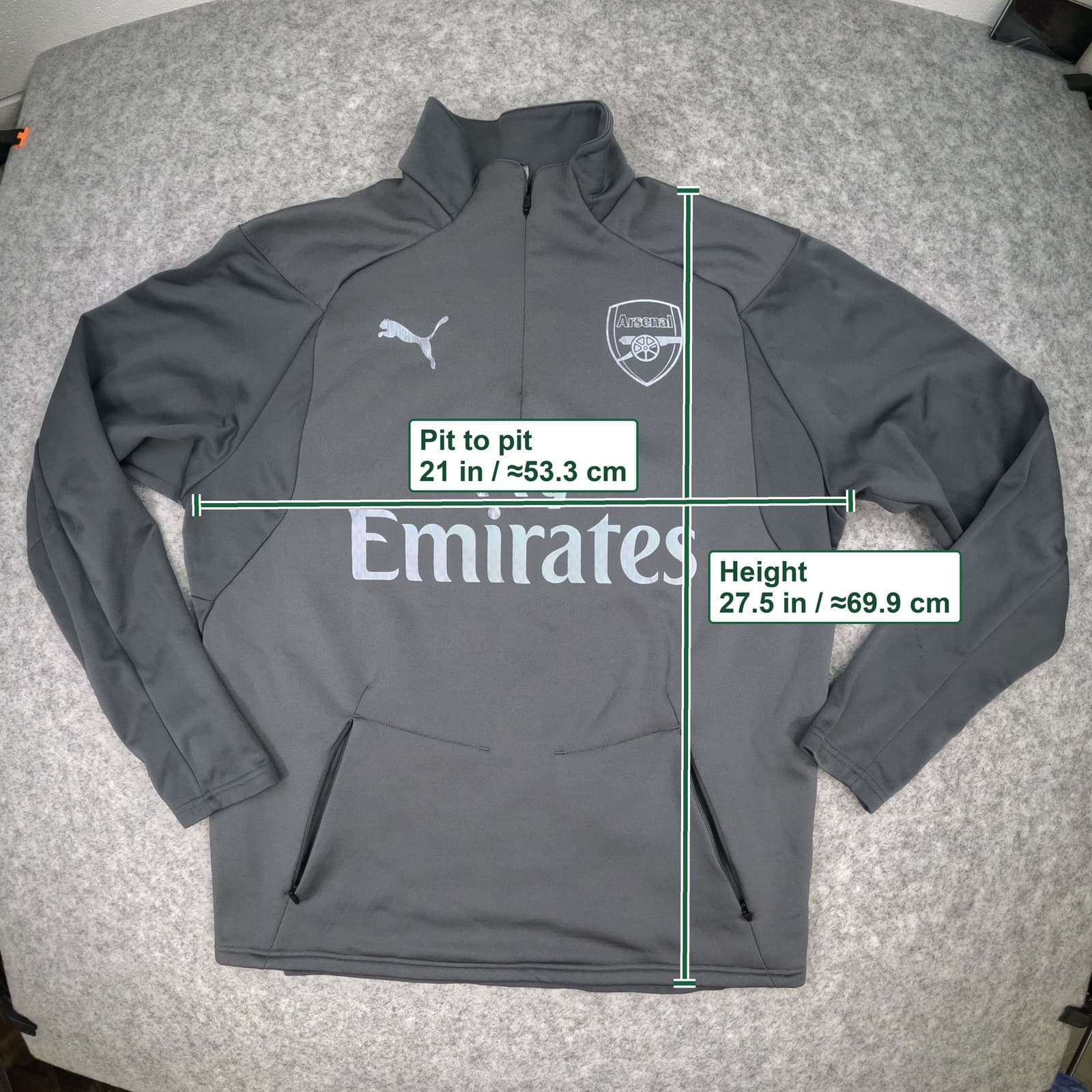 Arsenal Training Top Medium Grey PUMA Long Sleeve Football Zip 2018 2019 photo 4
