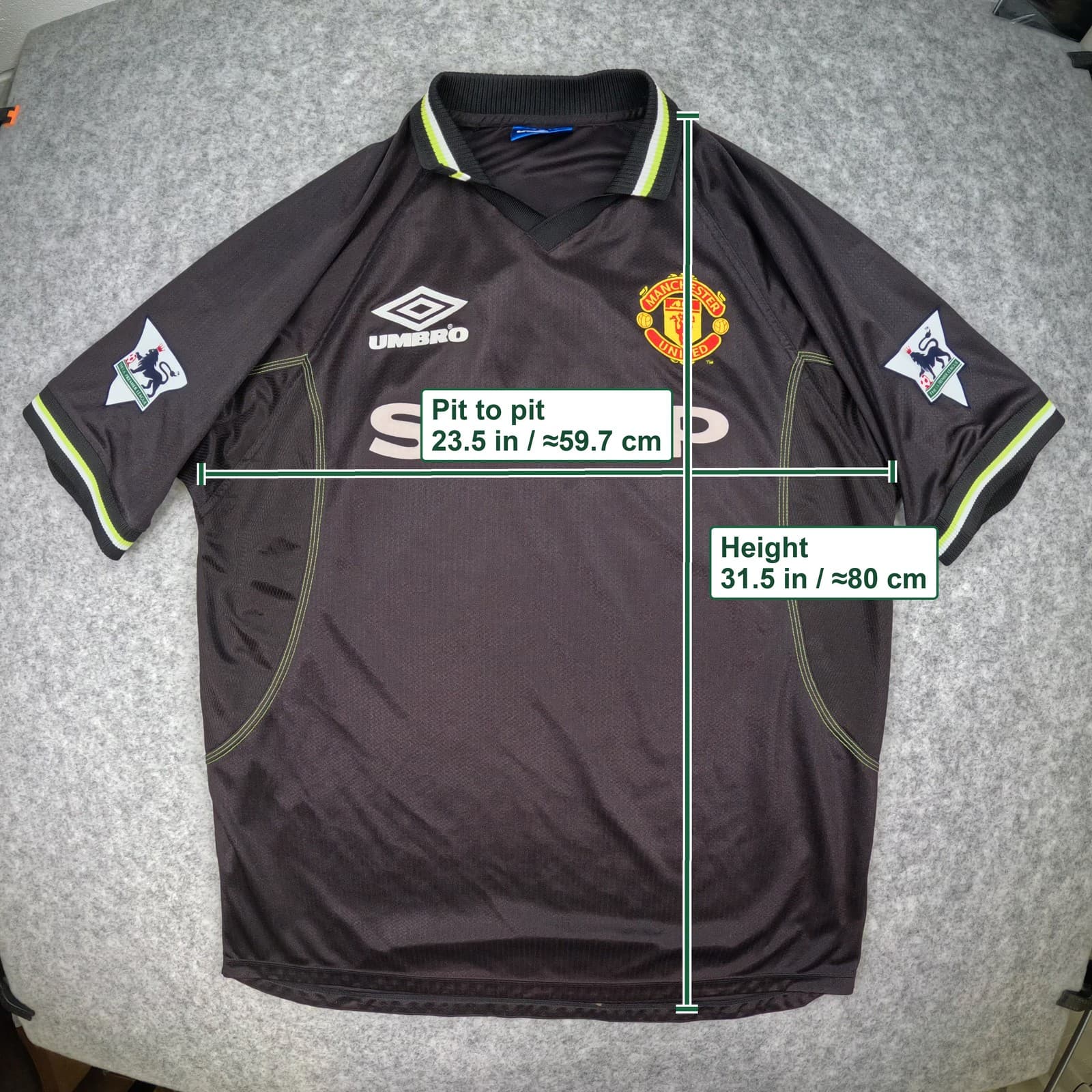 Manchester United Football Shirt XL Black 1998 1999 Third Irwin 3 Soccer Jersey photo 3