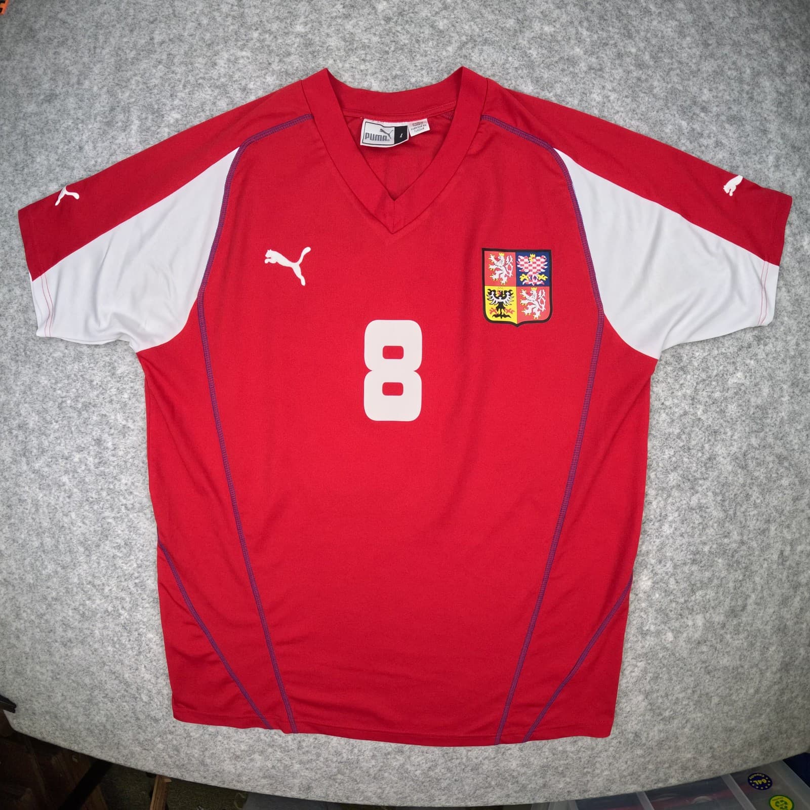 Czech Republic Football Shirt Large Red Home 2004 2005 PUMA Poborský 8 Jersey photo 2