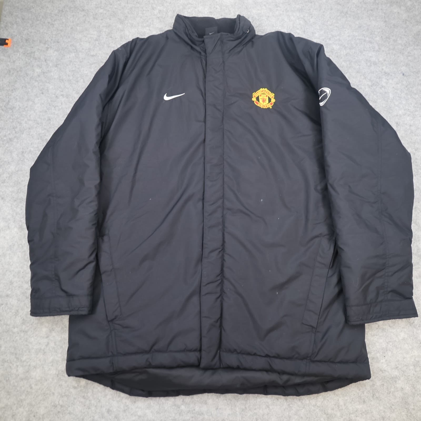 Vintage Manchester United Jacket Large Black Winter Nike Long Bench Coat 2000s