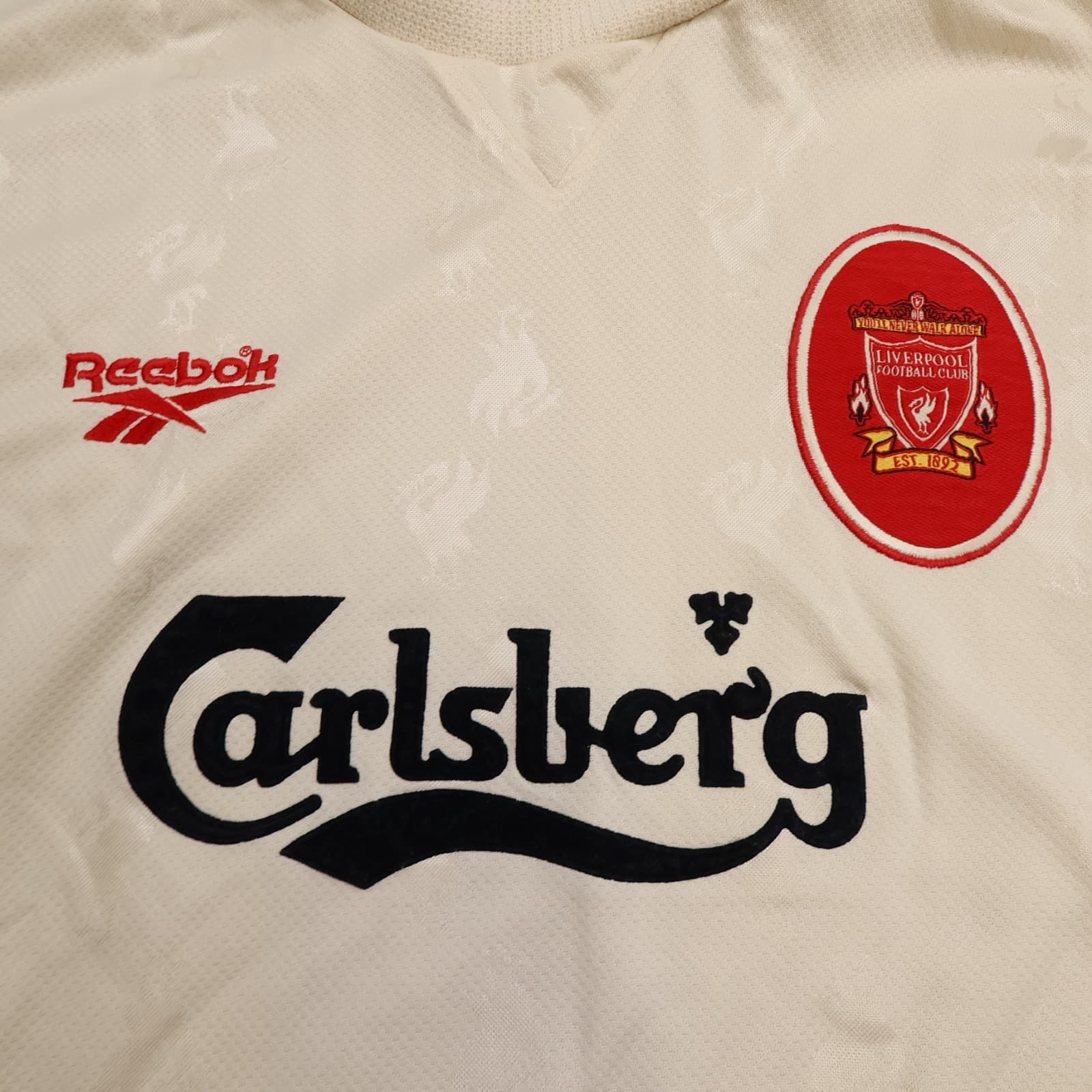 Vintage Liverpool Shirt Medium Beige Away Kit 1996 1997 Reebok Jersey 38/40 90s photo 3