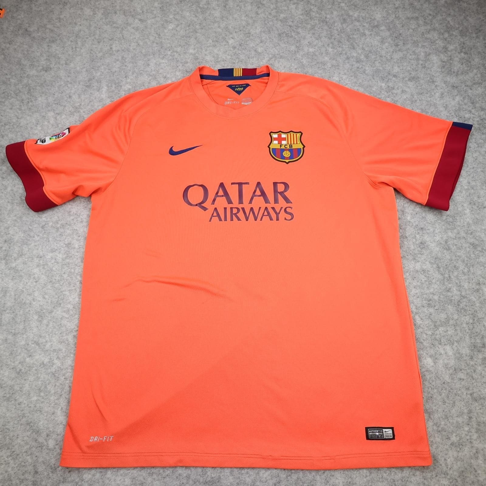 Barcelona Shirt Mens 2XL Orange Away 2014 2015 Football Nike Qatar Airways