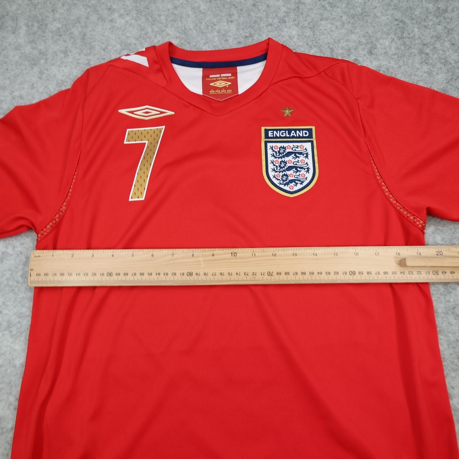 England Away Shirt Mens Medium Red 2006 2008 Football Umbro Beckham 7 Jersey photo 10