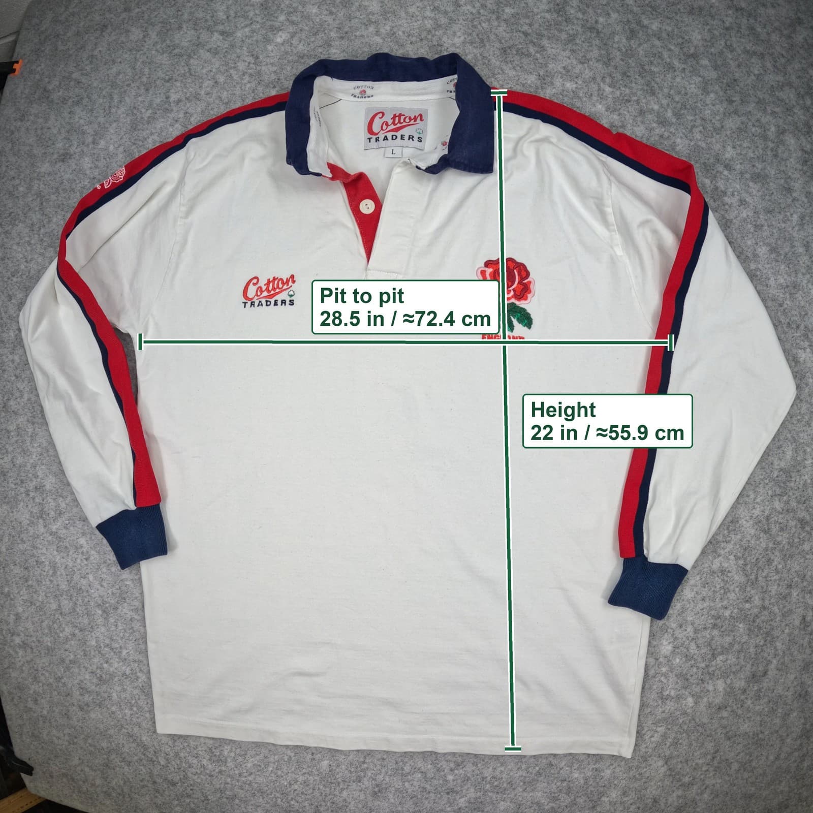 England Rugby Shirt Large White 1993-95 Cotton Traders Button Rugby Union photo 5