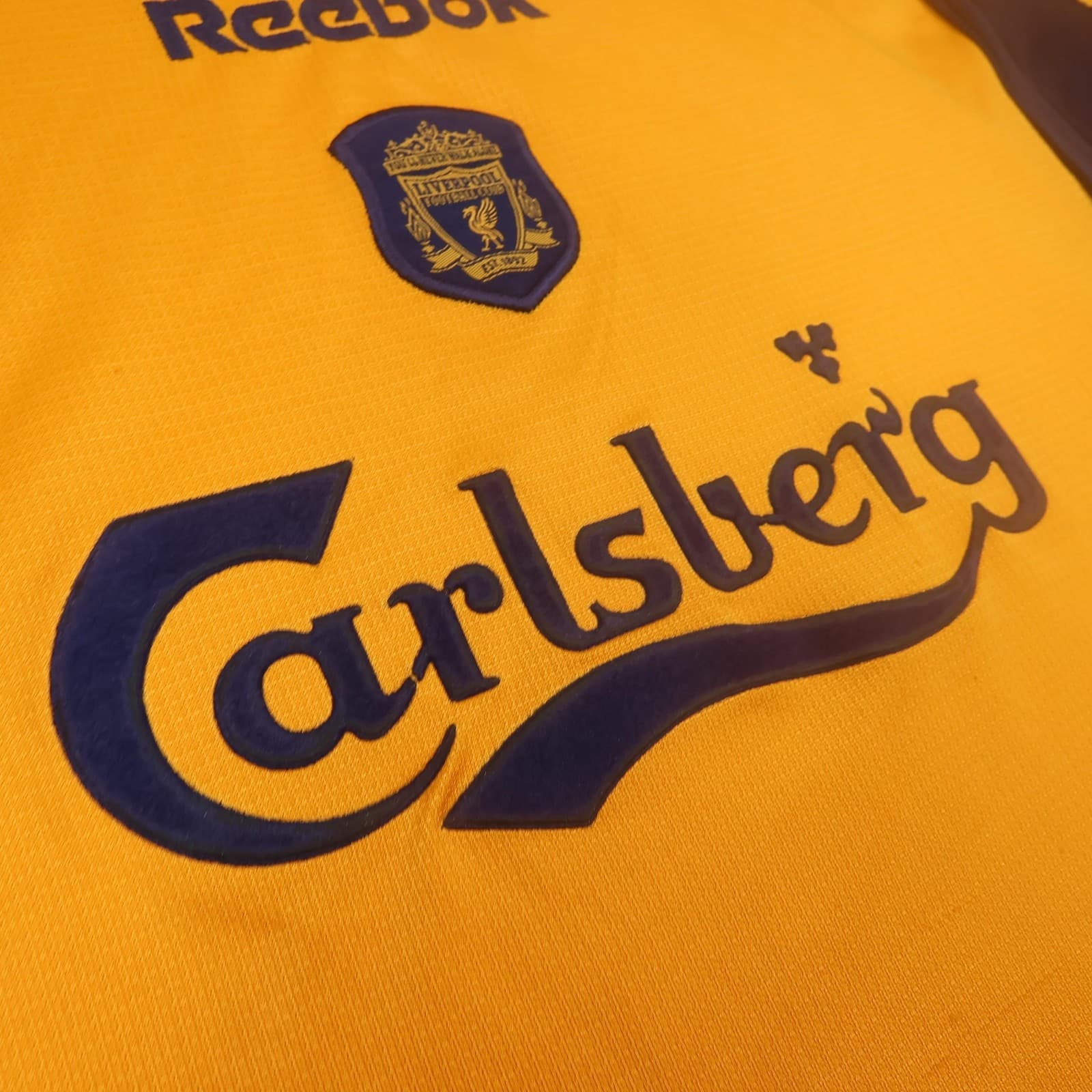 Vintage Liverpool Away Shirt Mens Medium Yellow 1998 Reebok Carlsberg Jersey photo 5