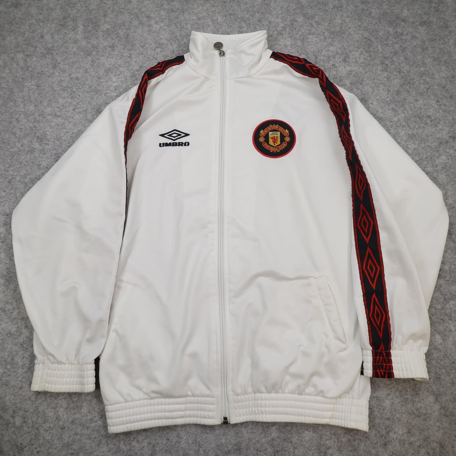 Vintage Manchester United Jacket Youth 11-13 Years White Umbro 90s 1996 1997