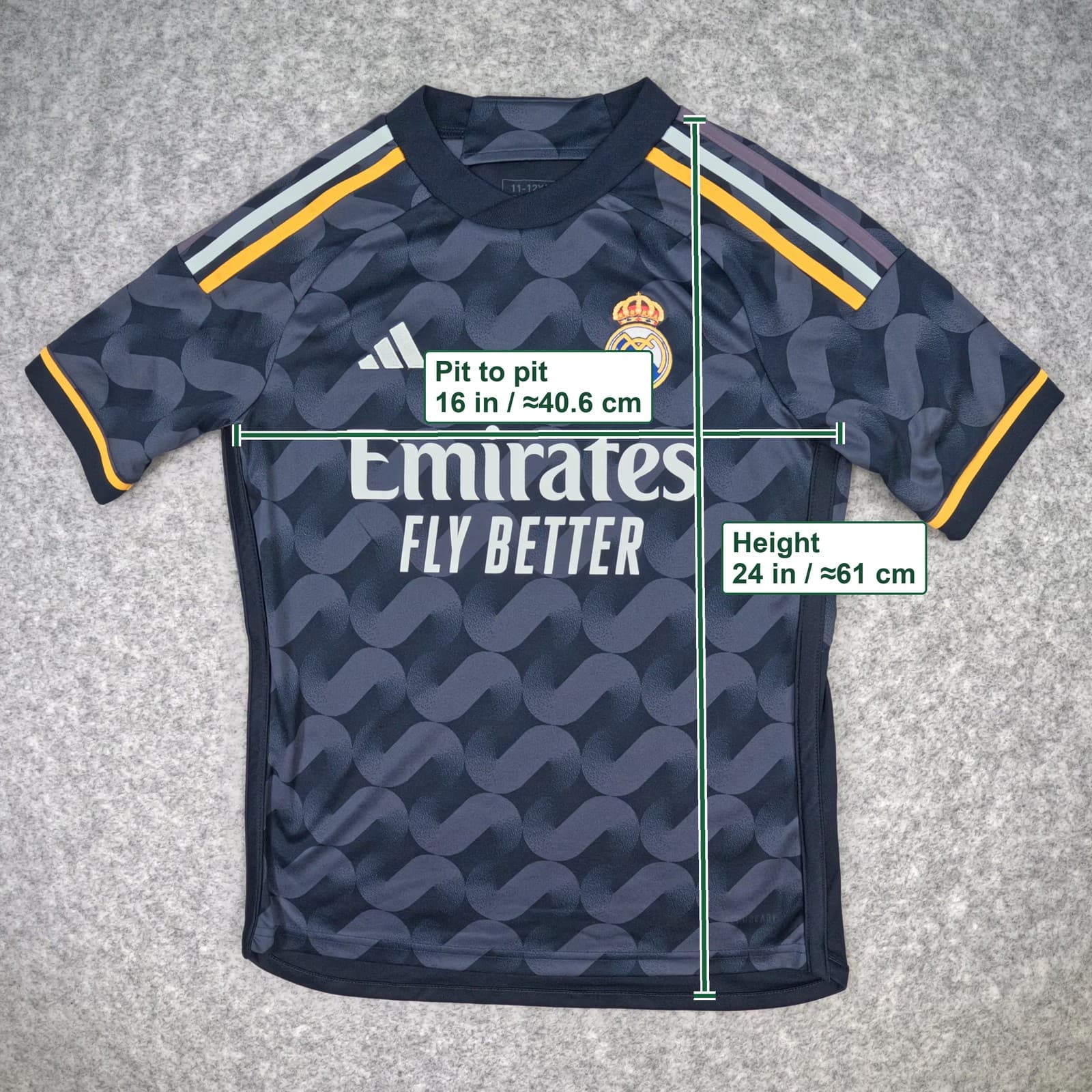Real Madrid Football Shirt  2023 2024 Away 11 12Y Black Adidas Soccer Jersey photo 3