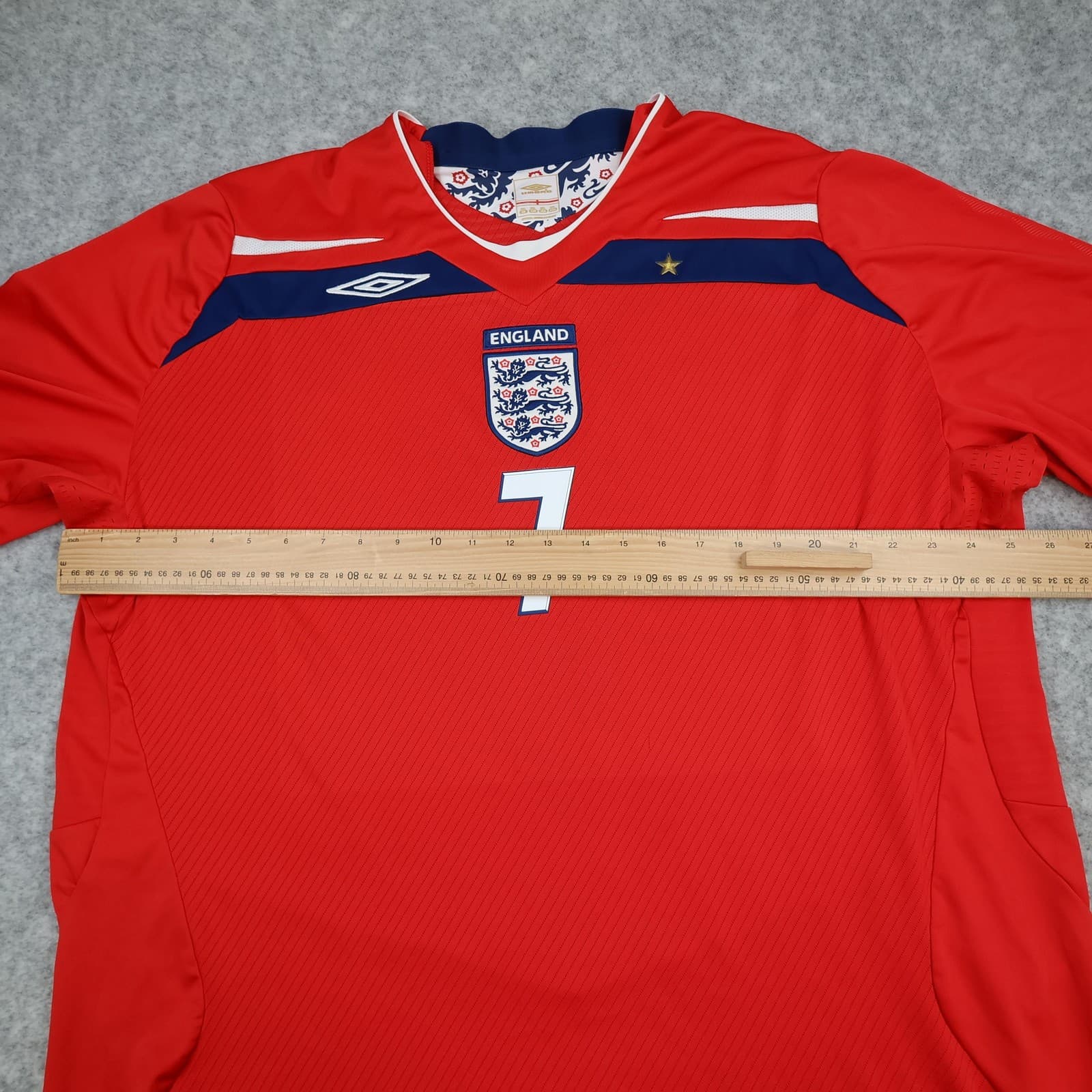 England Away Shirt Mens 2XL Red 2008 2010 Football Umbro Beckham 7 Jersey Top photo 10