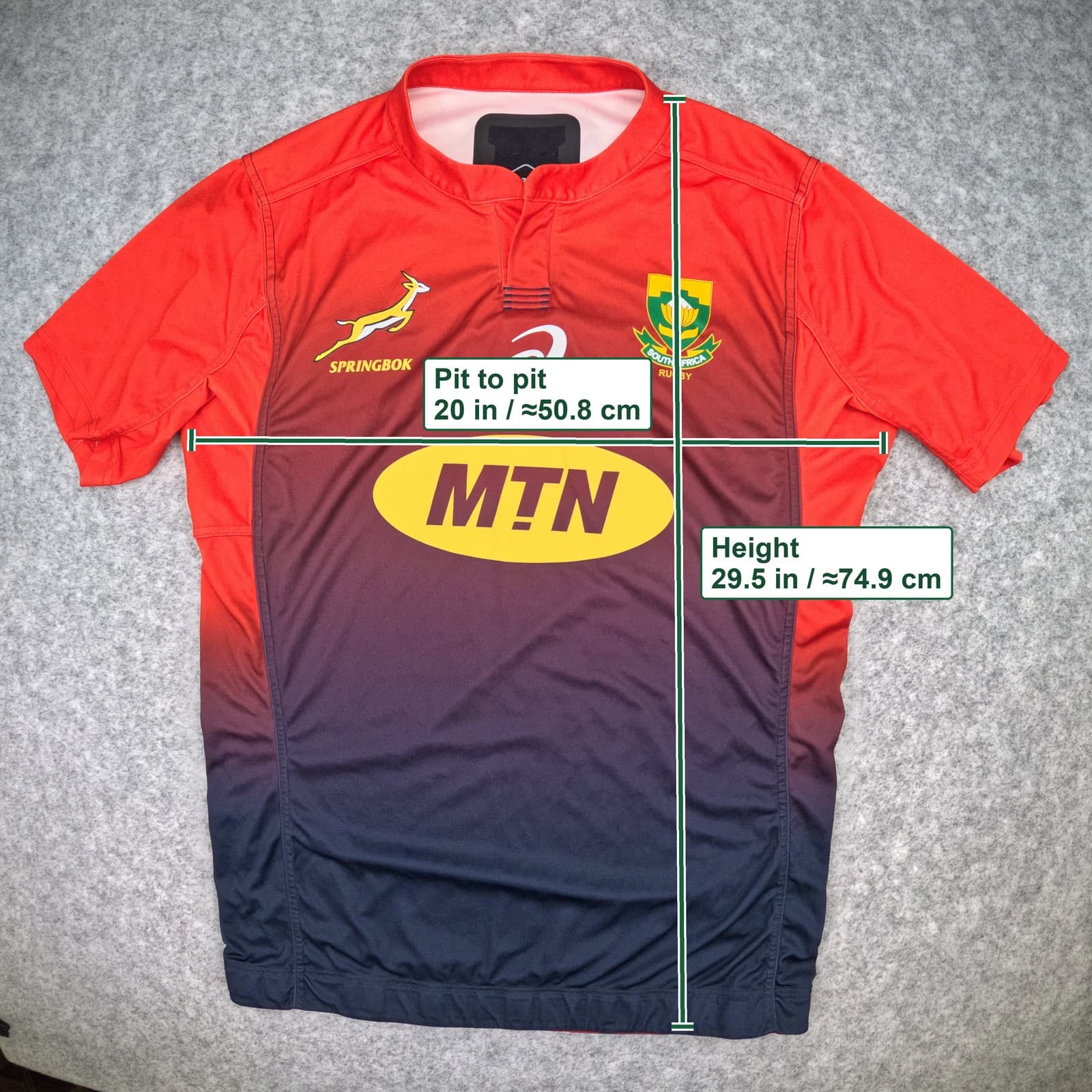 South Africa Rugby Shirt Extra Large Red Asics Short Sleeve Player Issue Jersey photo 3