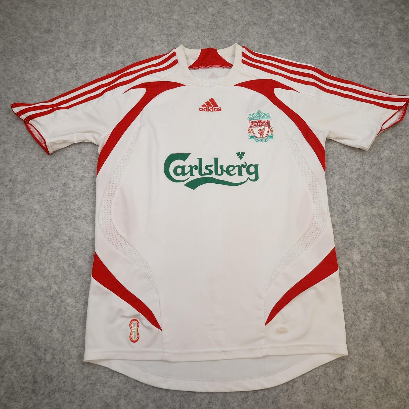Liverpool Shirt Mens Small White Away 2007 2008 Adidas Carlsberg Jersey