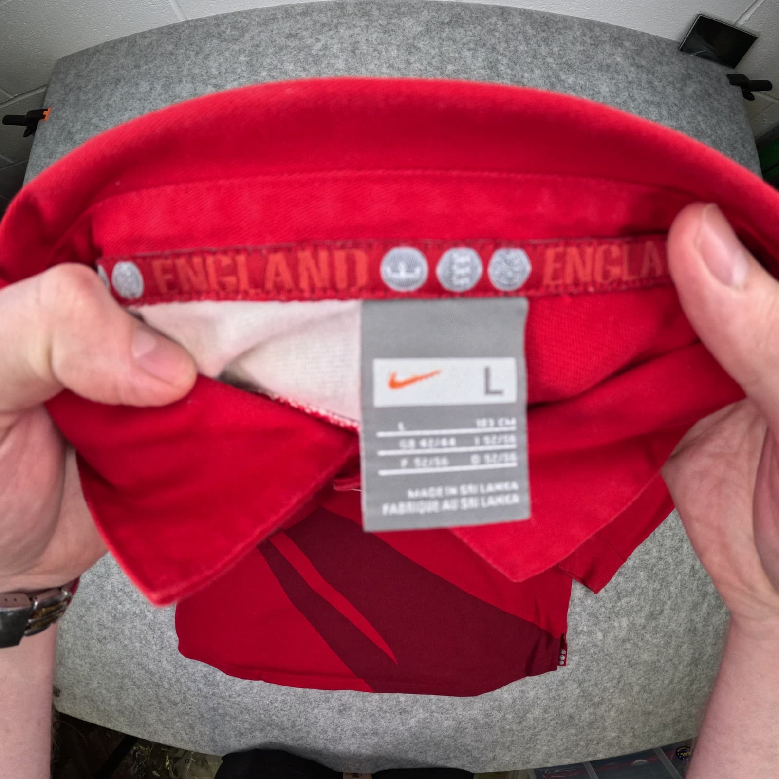 England Rugby Shirt Large Red Away Nike Long Sleeve Button Rugby Union photo 2
