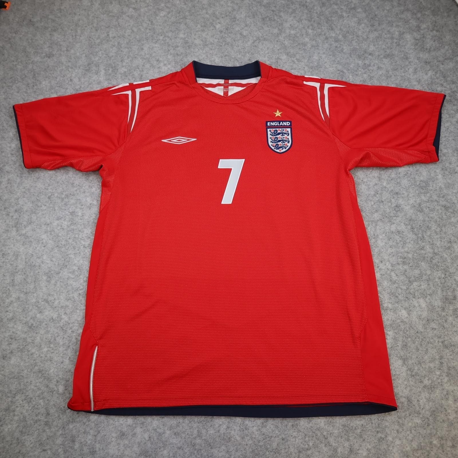 Vintage England Away Shirt Mens XL Red 2004 2006 Football Umbro Beckham Jersey photo 2