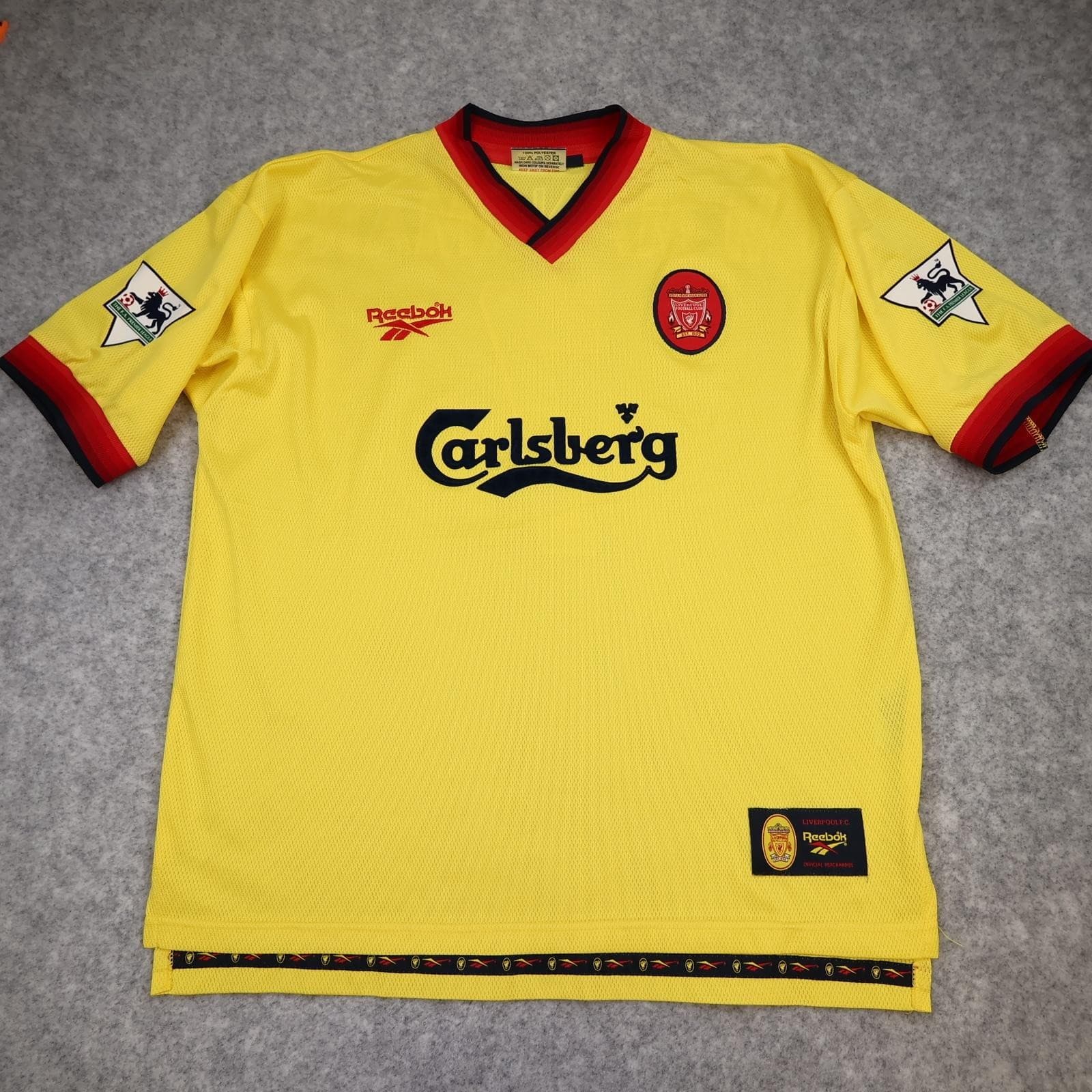 Vintage Liverpool Away Shirt Mens Large Yellow 1997 1999 Reebok Carlsberg Jersey photo 2