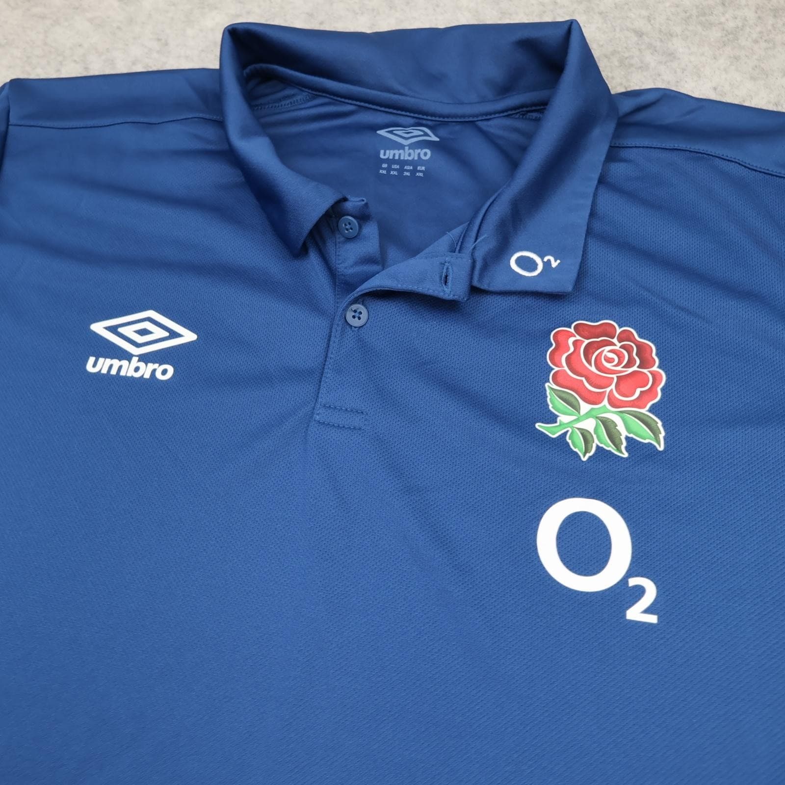 England Rugby Training Shirt Mens 2XL Blue Rugby Union Umbro O2 Polo Jersey photo 3