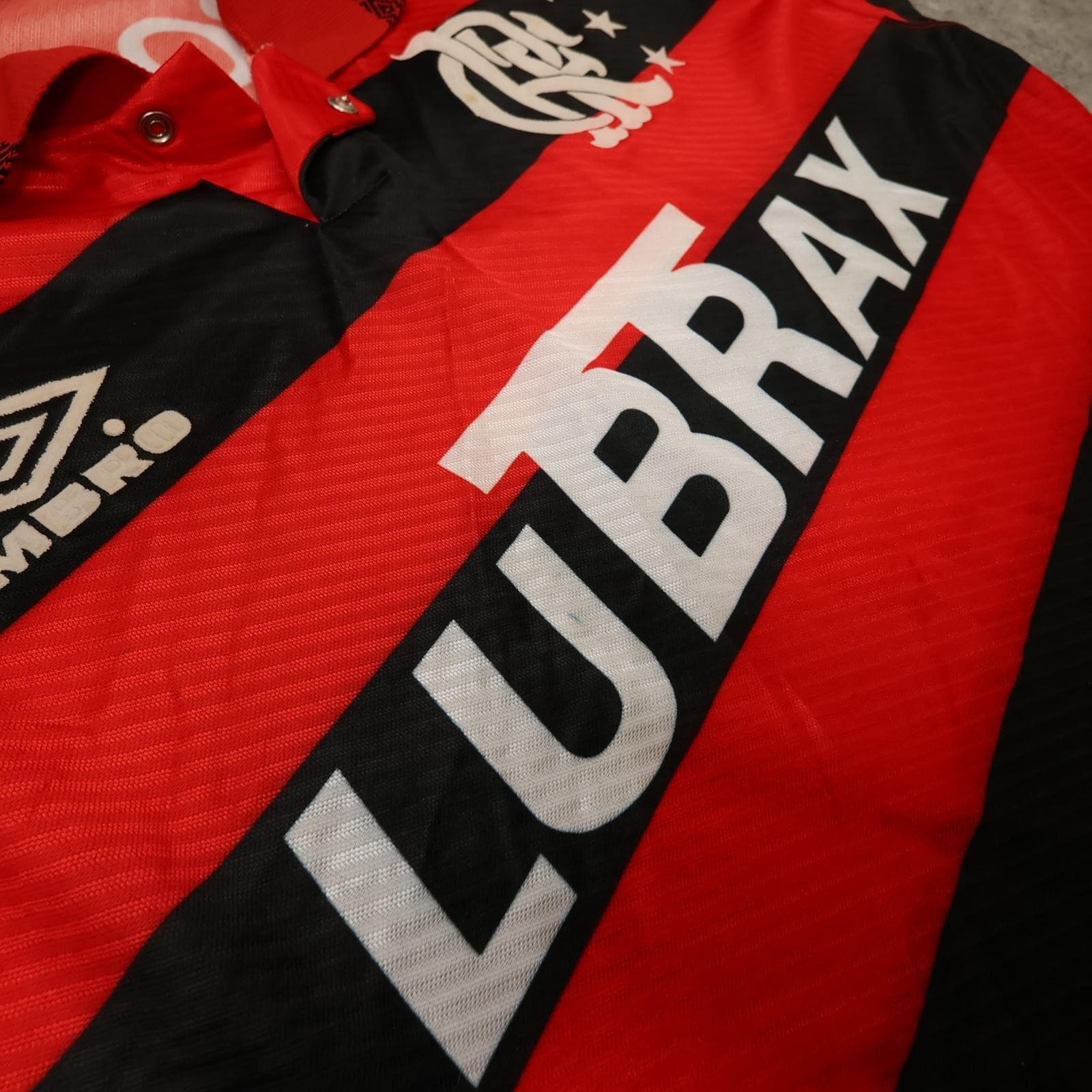 Vintage Flamengo Shirt Mens Medium Red Black Home 1993 1994 Umbro Lubrax 5 photo 6