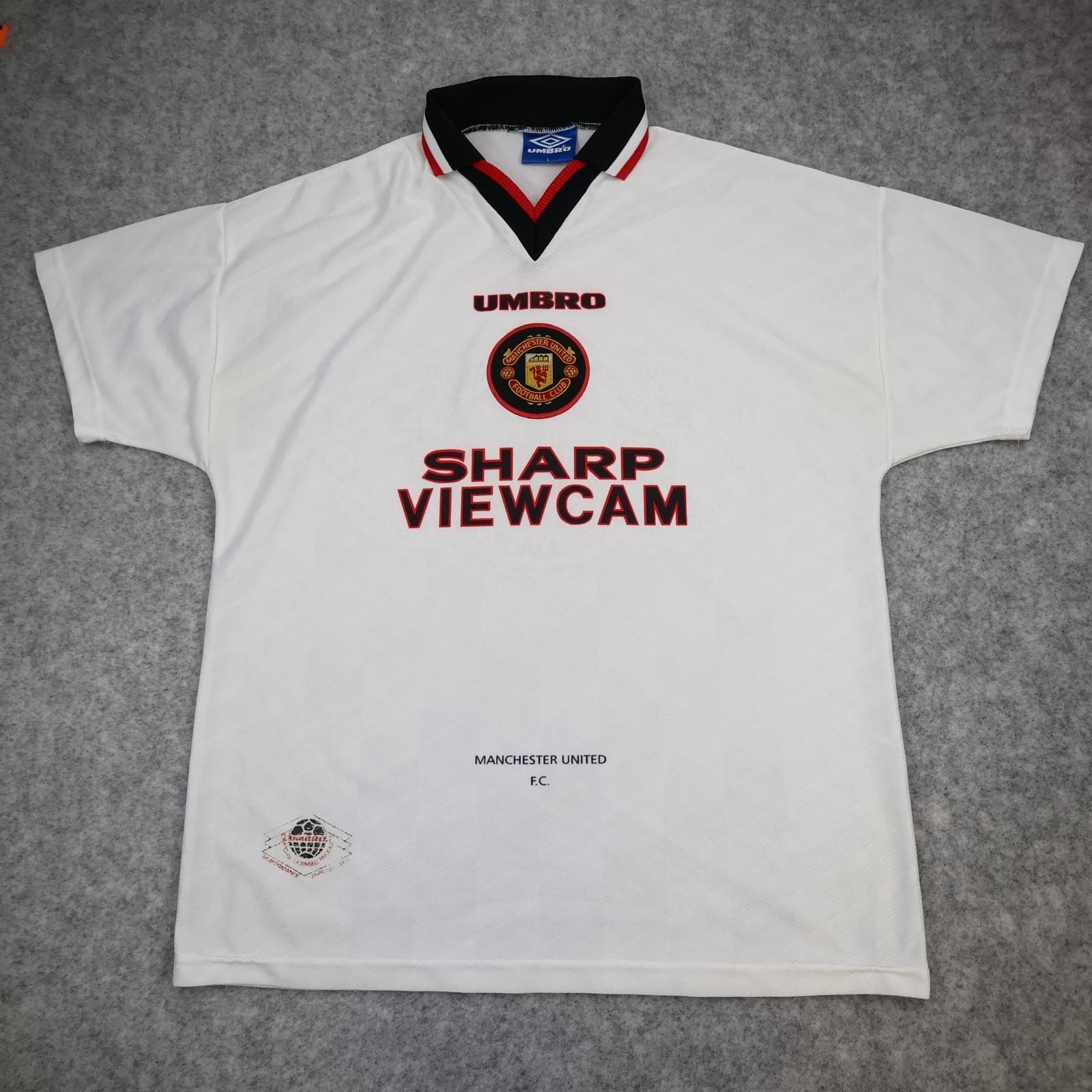 Vintage Manchester United Shirt Mens Large White Away Umbro Sharp 1996 1997 90s