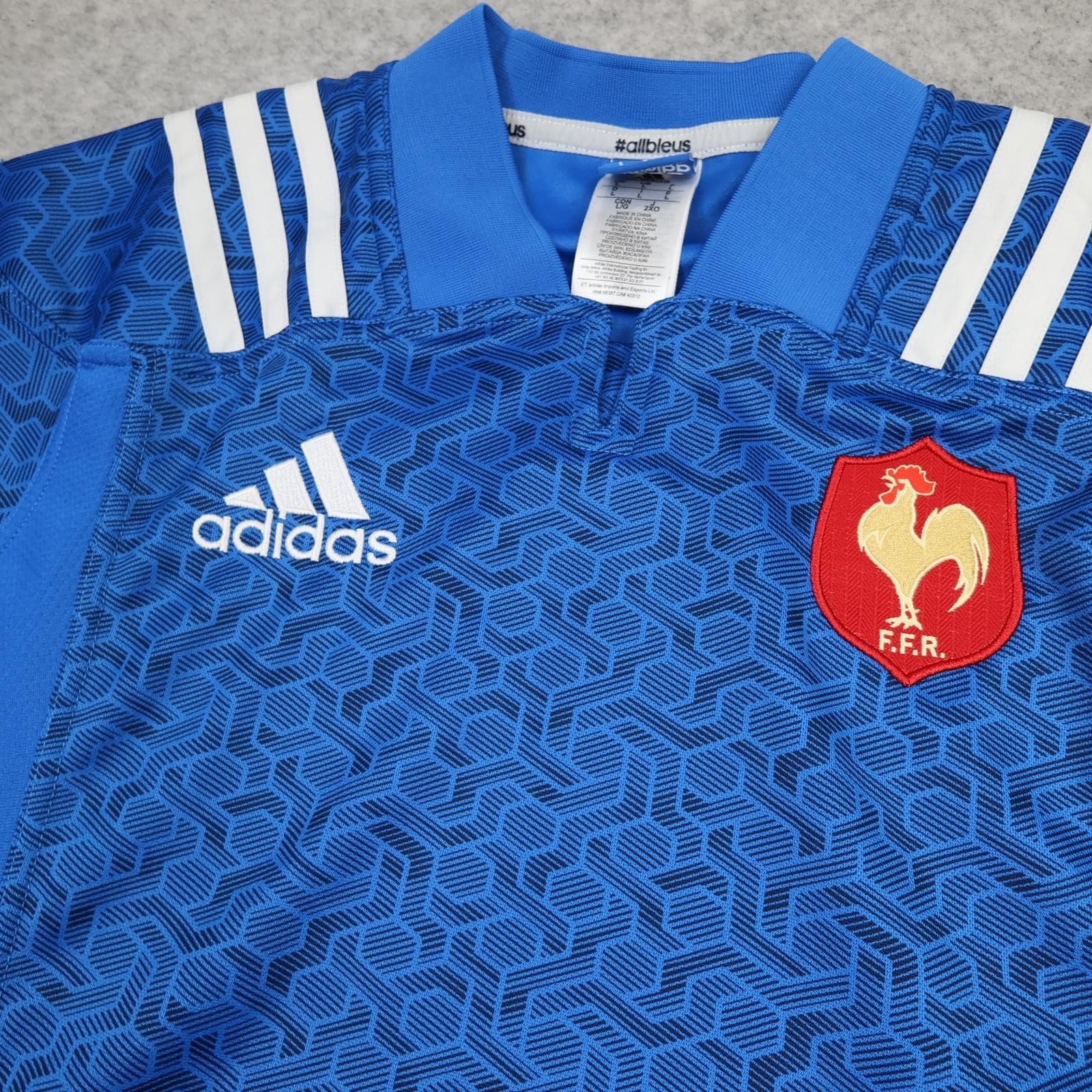 France Rugby Shirt Mens Large Blue Rugby Union Adidas 2017 2018 Climalite Jersey photo 3
