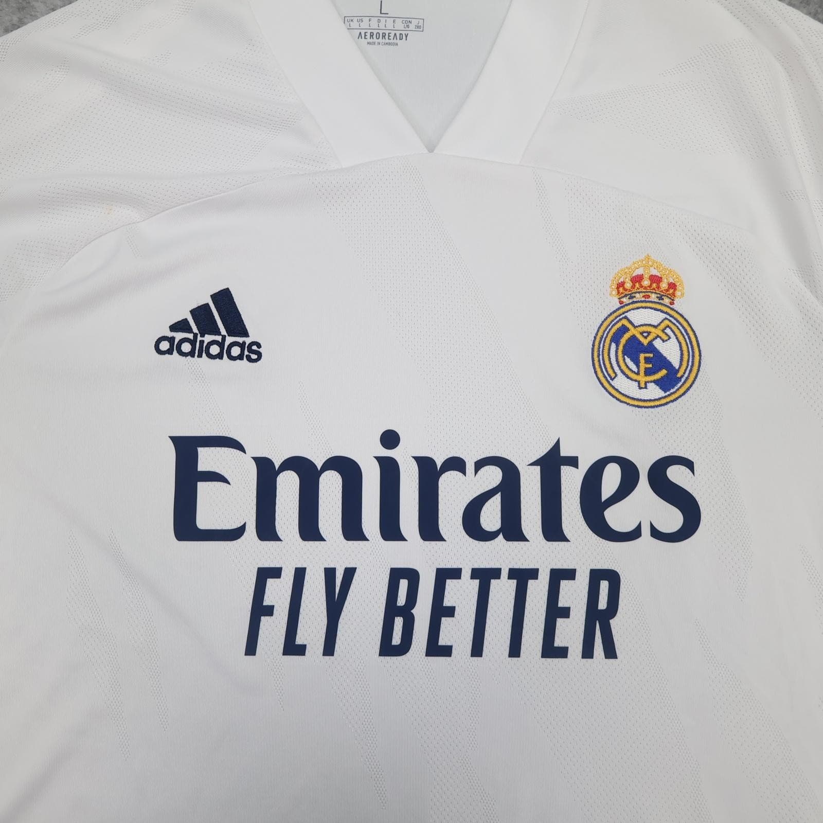 Real Madrid Shirt Mens Large White Home 2020 2021 Football Adidas Emirates photo 2