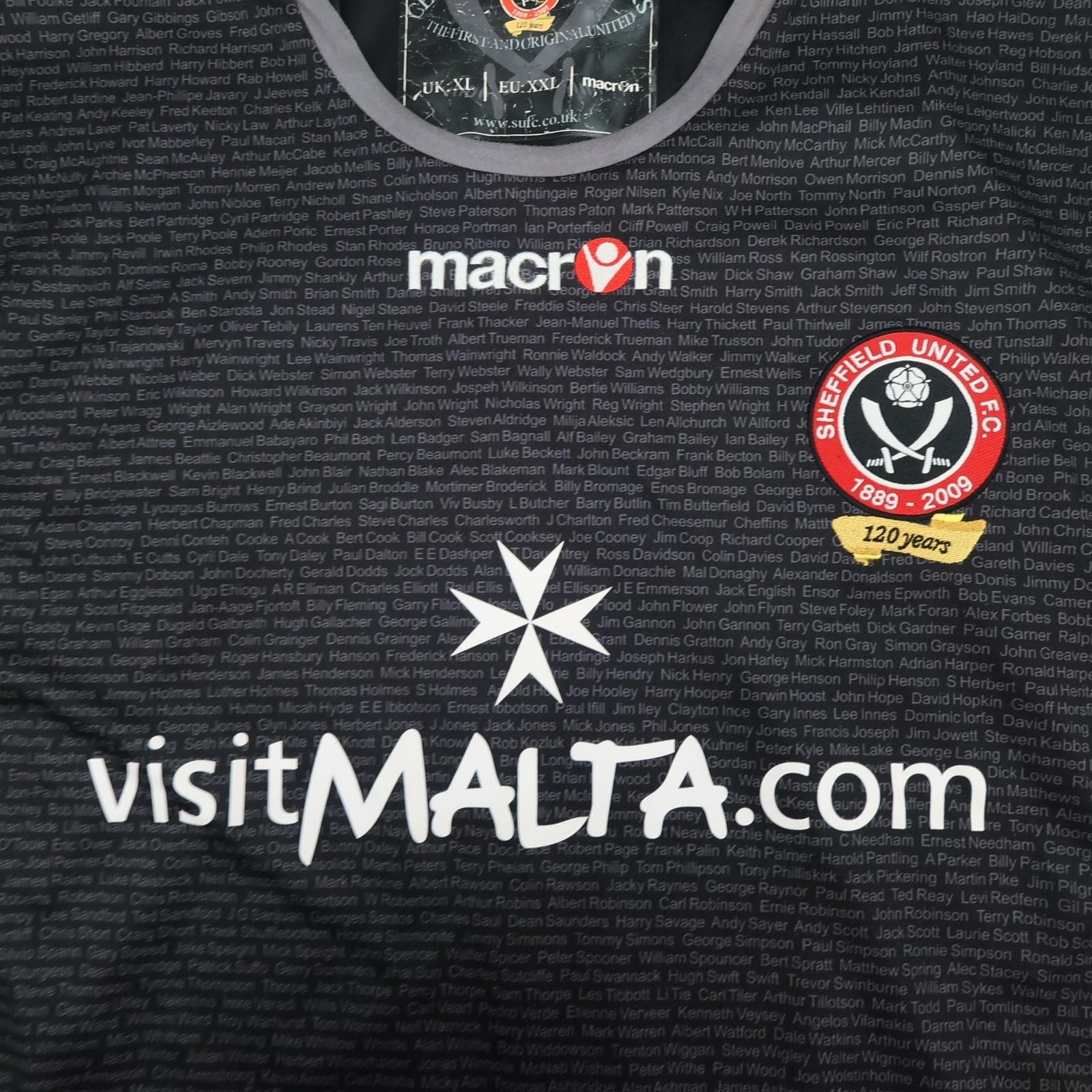 Sheffield United Shirt Mens XL Black 3rd Kit Macron VisitMalta 2008 2009 Jersey photo 2