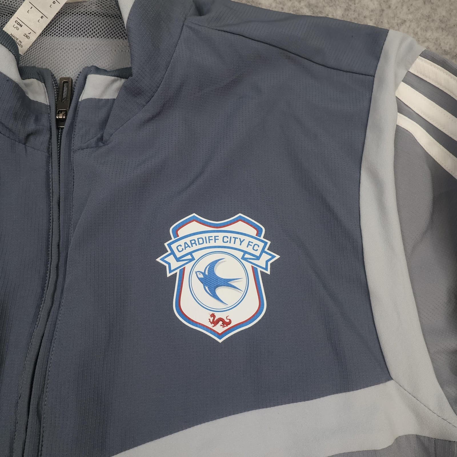 Cardiff City Jacket Mens Large Grey EFL Football Adidas Track Top 2019 2020 photo 3